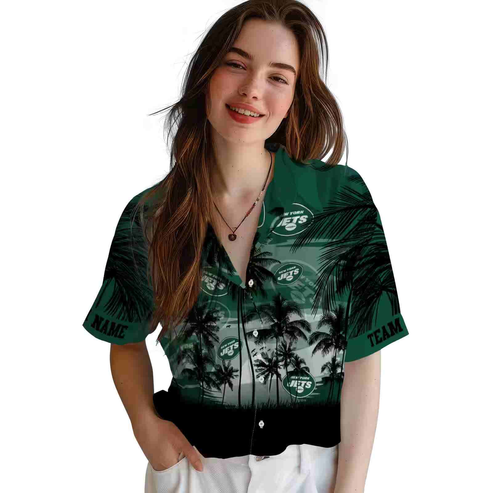 custom new york jets sunset scene green black hawaiian shirt latest model