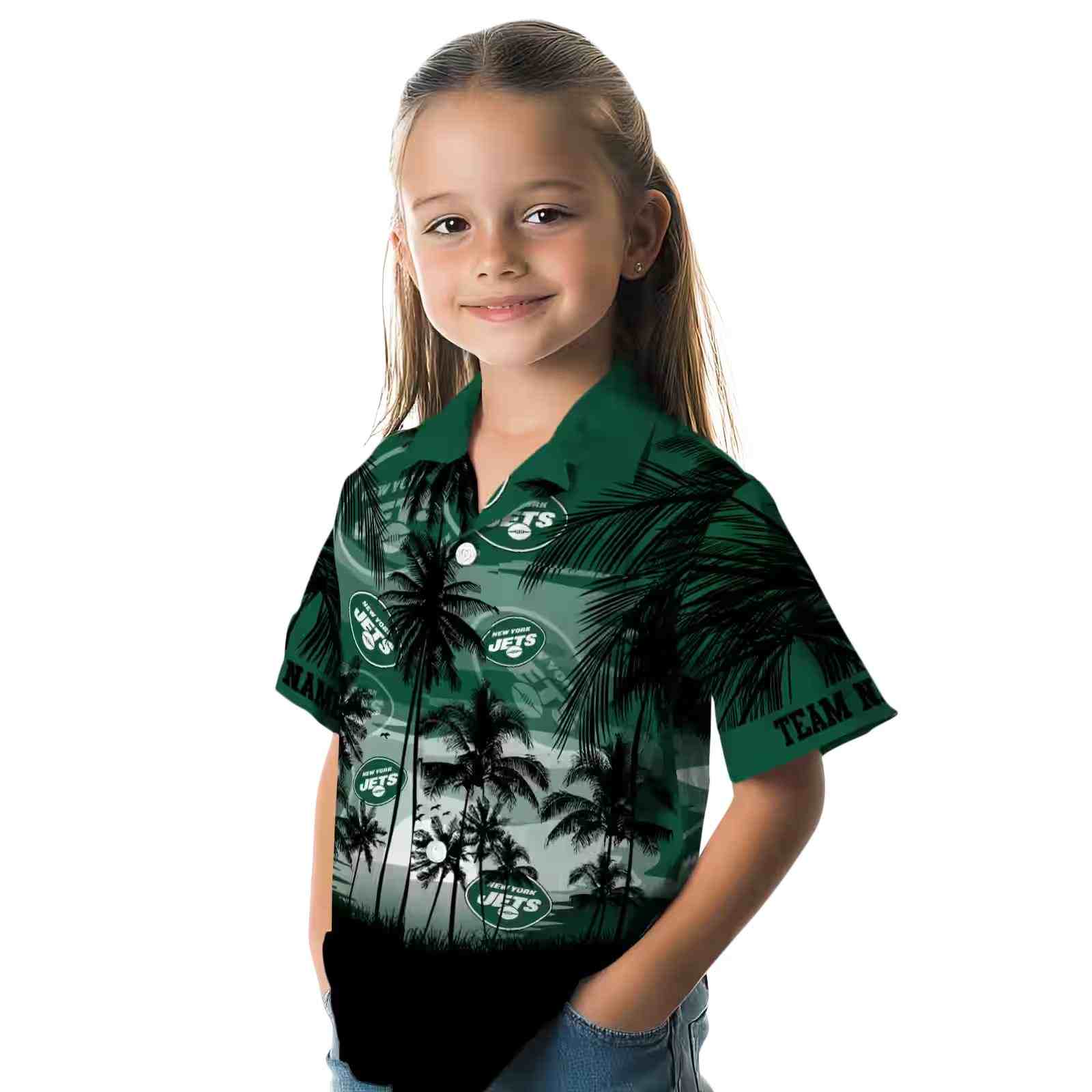 custom new york jets sunset scene green black hawaiian shirt premium grade