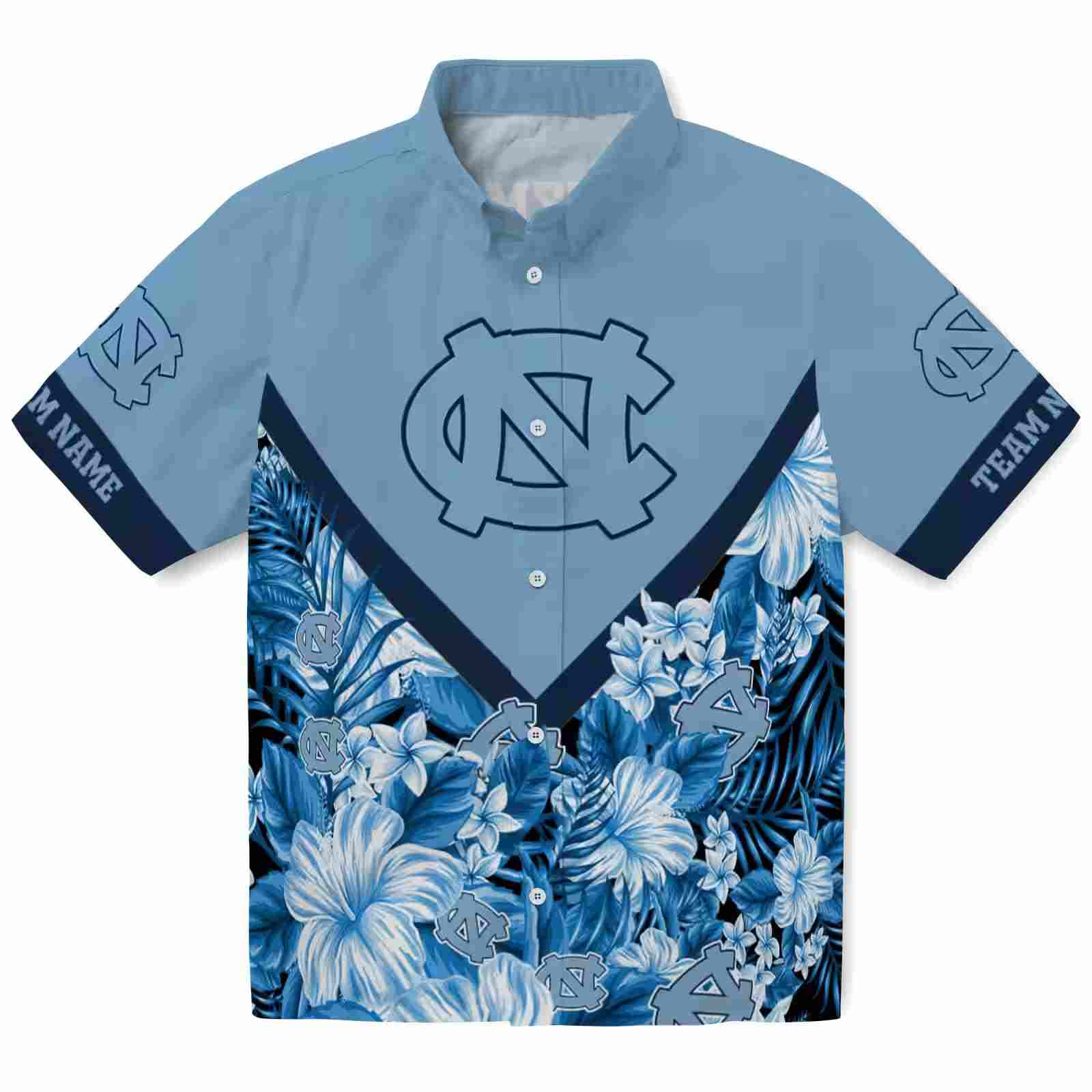 Custom North Carolina Tar Heels Floral Chevron Light Blue Hawaiian Shirt