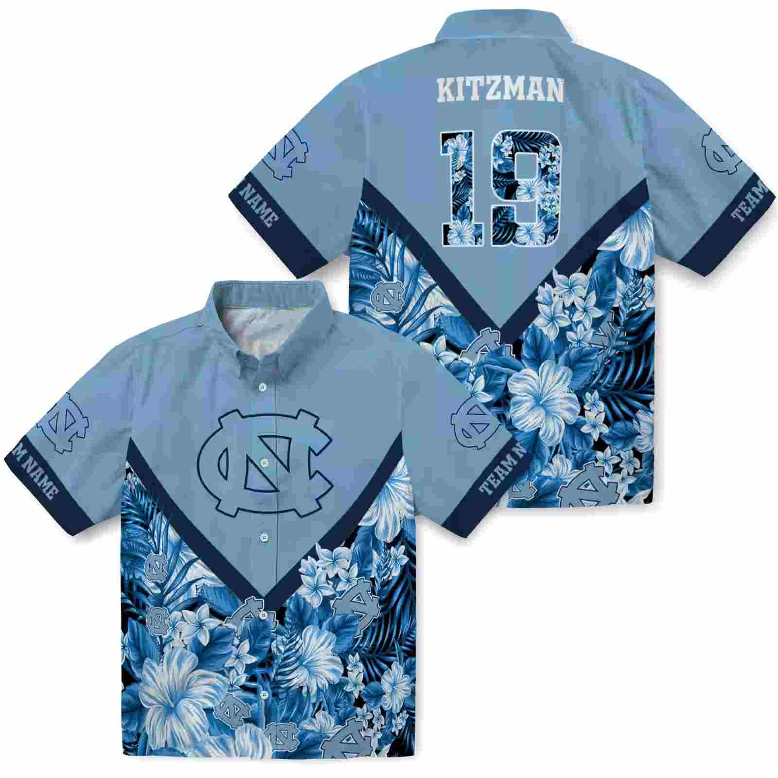 custom north carolina tar heels floral chevron light blue hawaiian shirt high quality