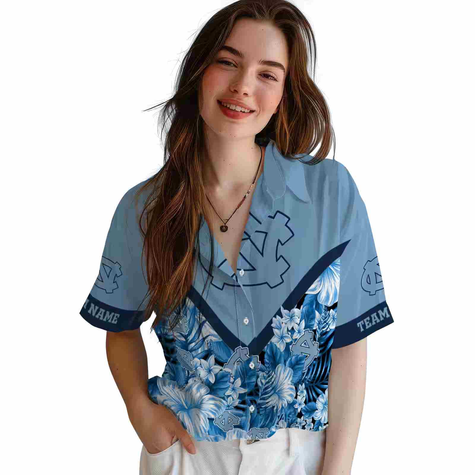 custom north carolina tar heels floral chevron light blue hawaiian shirt latest model