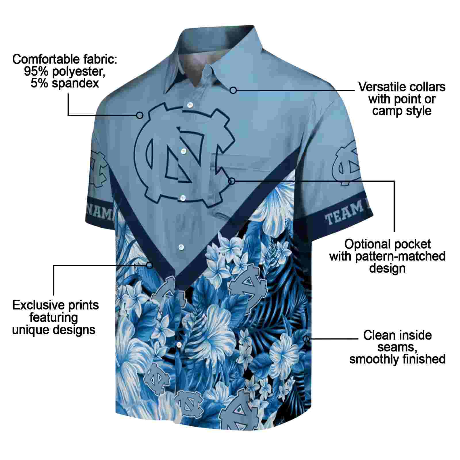 custom north carolina tar heels floral chevron light blue hawaiian shirt new arrival