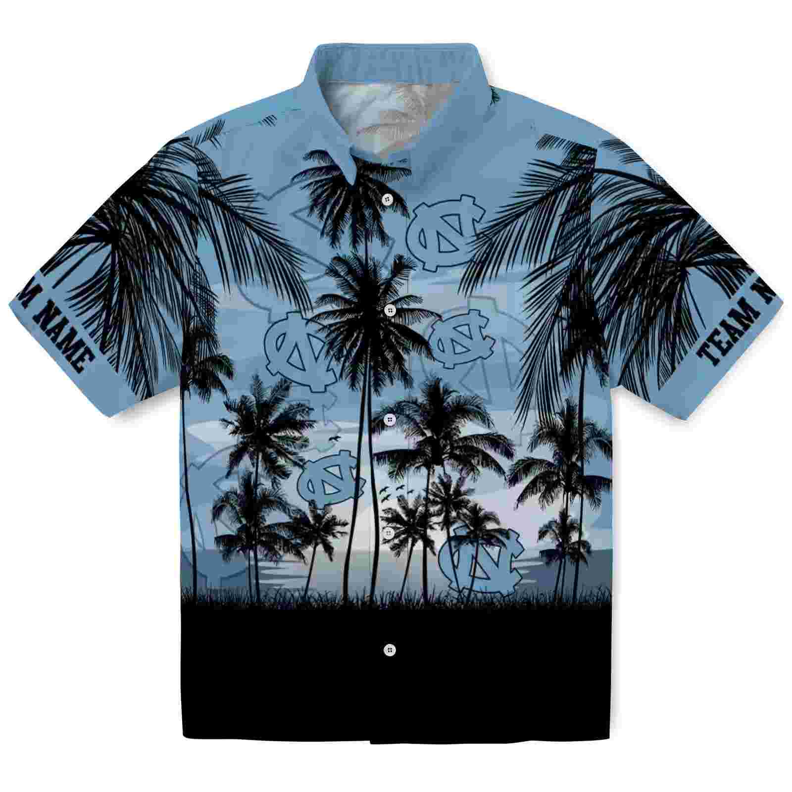 Custom North Carolina Tar Heels Sunset Scene Light Blue Black Hawaiian Shirt