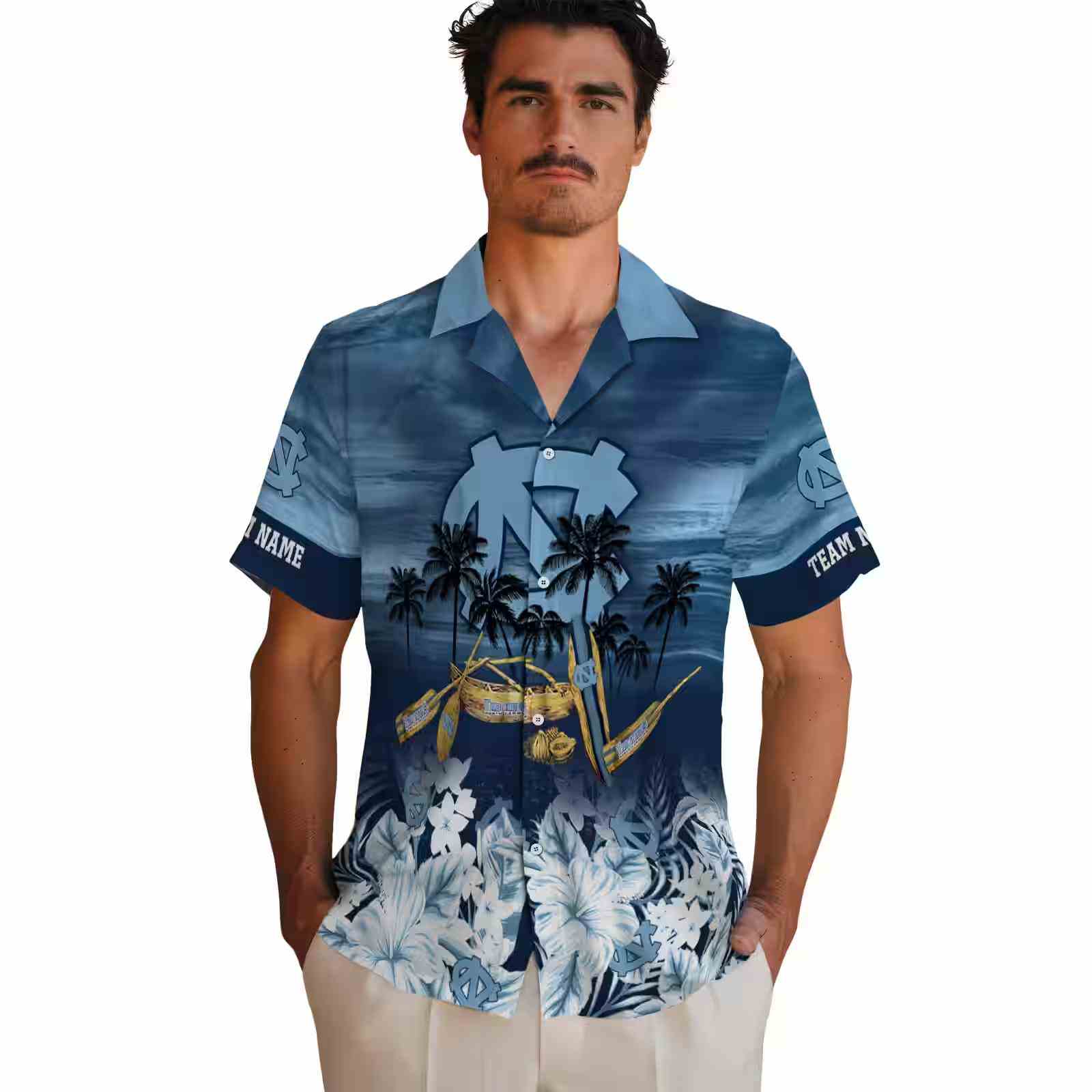 custom north carolina tar heels tropical canoe light blue hawaiian shirt fashion forward