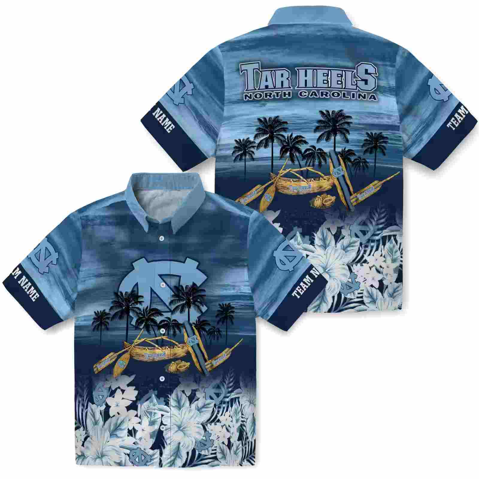 custom north carolina tar heels tropical canoe light blue hawaiian shirt high quality