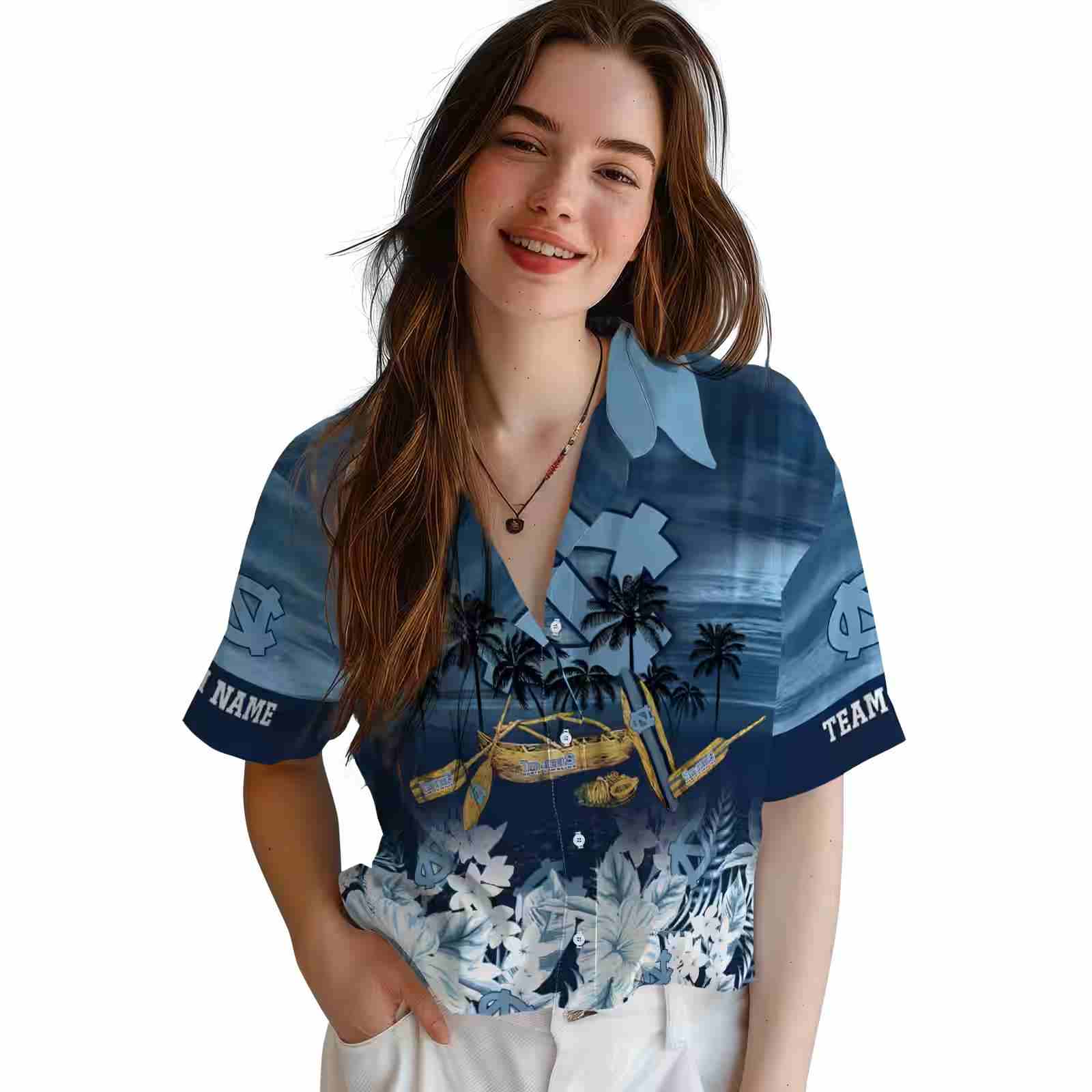 custom north carolina tar heels tropical canoe light blue hawaiian shirt latest model