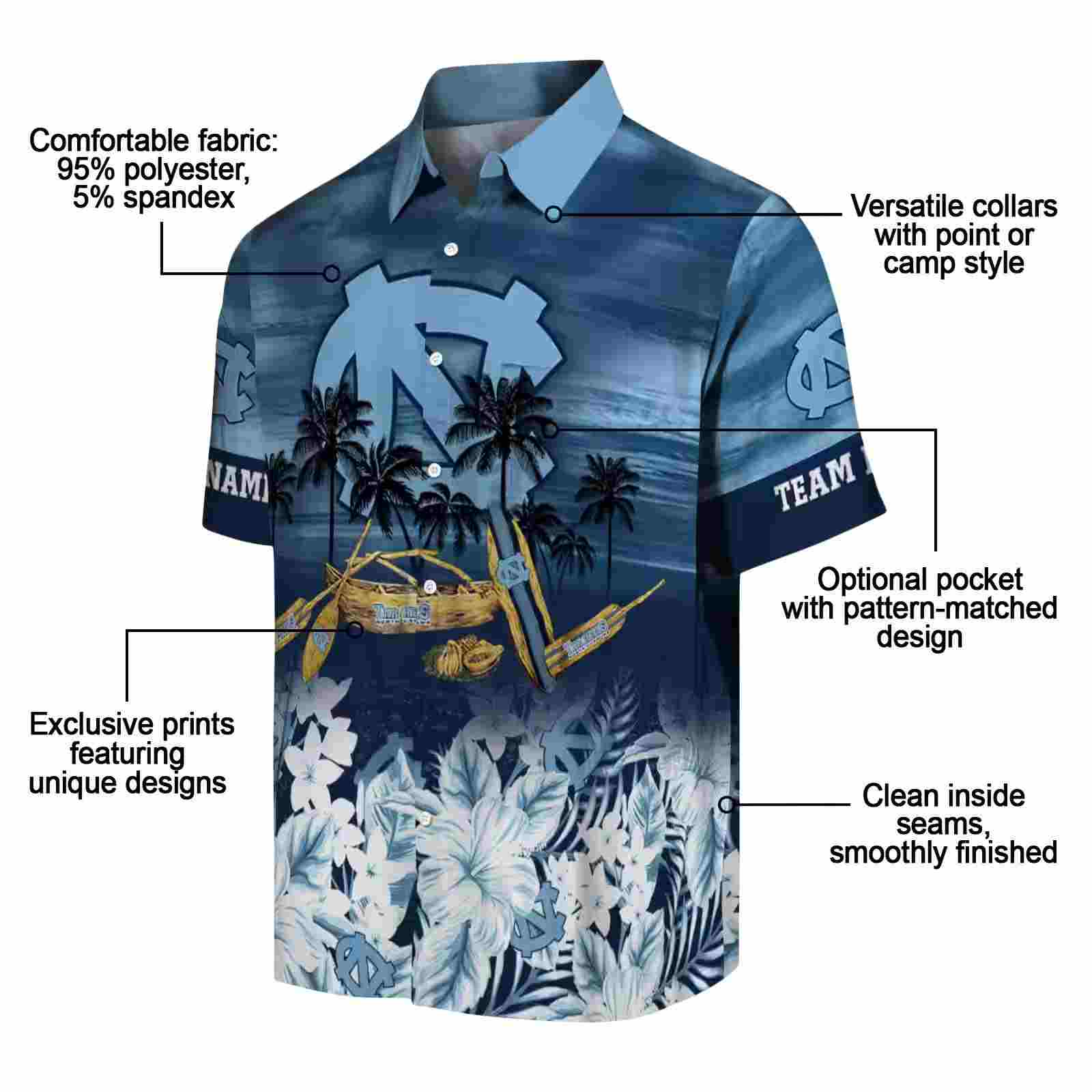 custom north carolina tar heels tropical canoe light blue hawaiian shirt new arrival