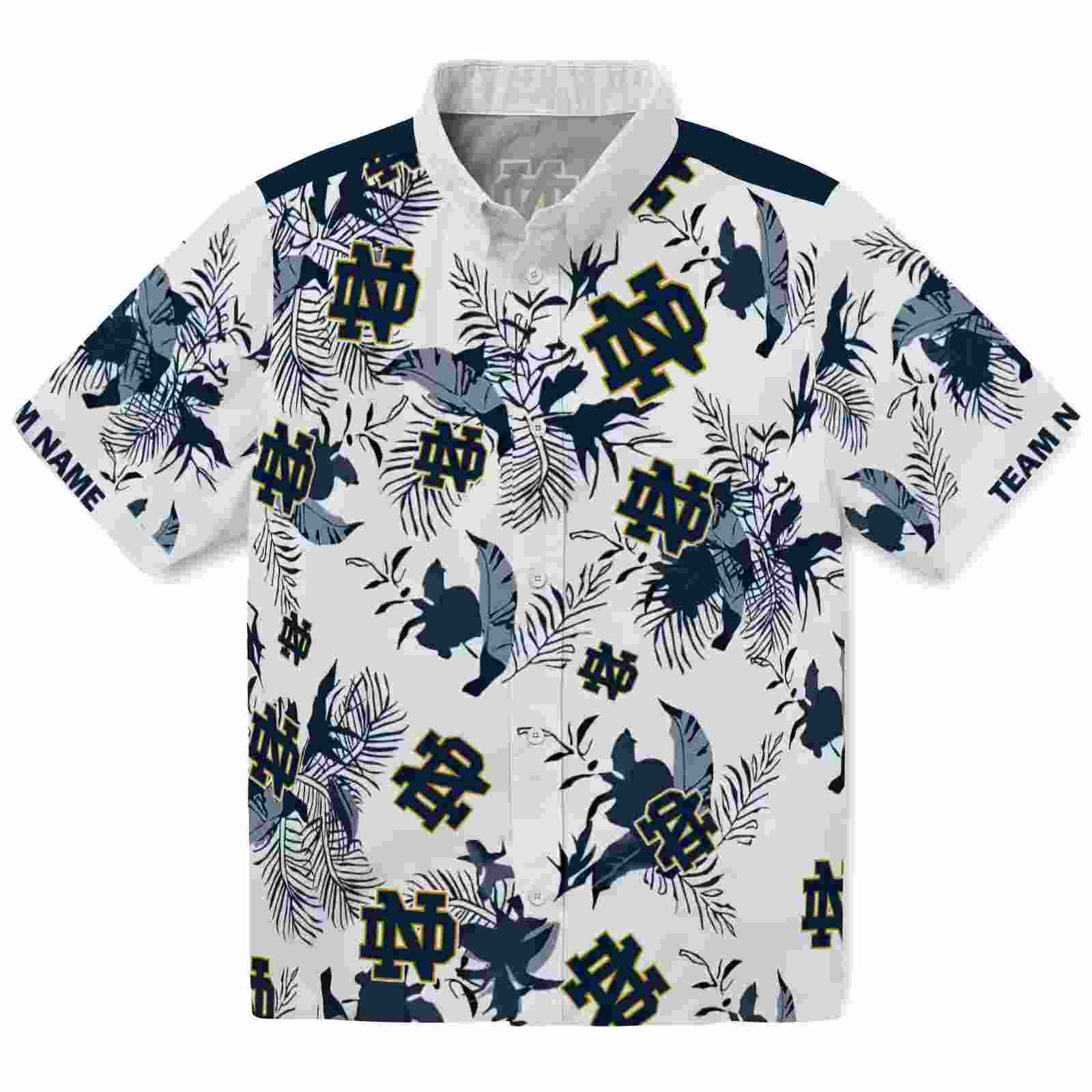 Custom Notre Dame Fighting Irish Botanical Theme Navy White Hawaiian Shirt