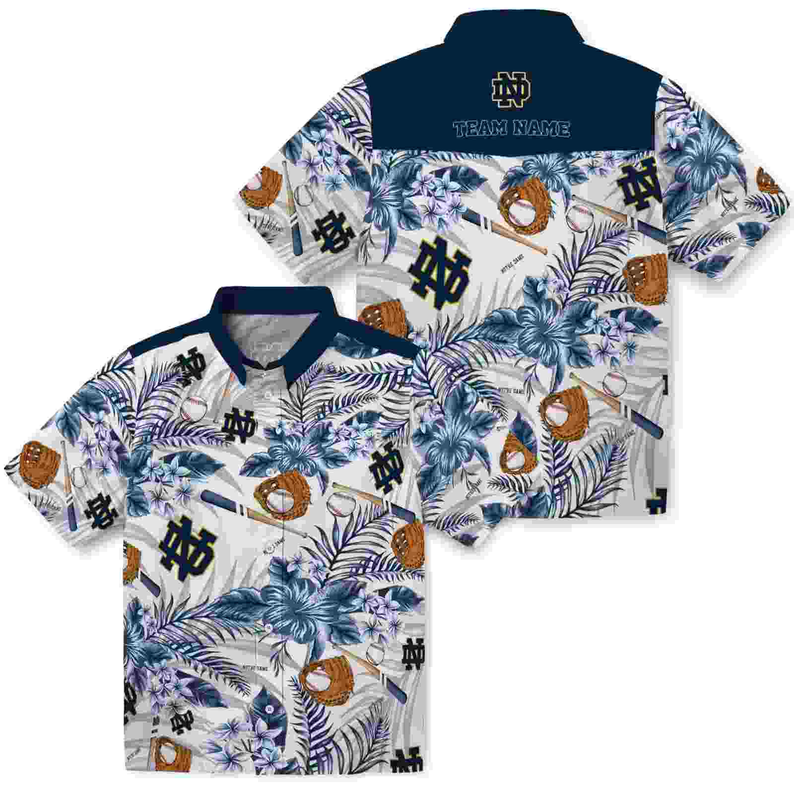 custom notre dame fighting irish floral baseball navy white hawaiian shirt high quality