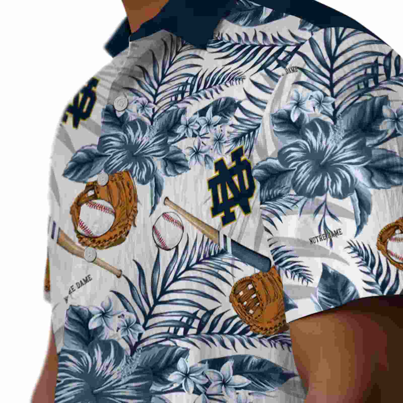 custom notre dame fighting irish floral baseball navy white hawaiian shirt trendy