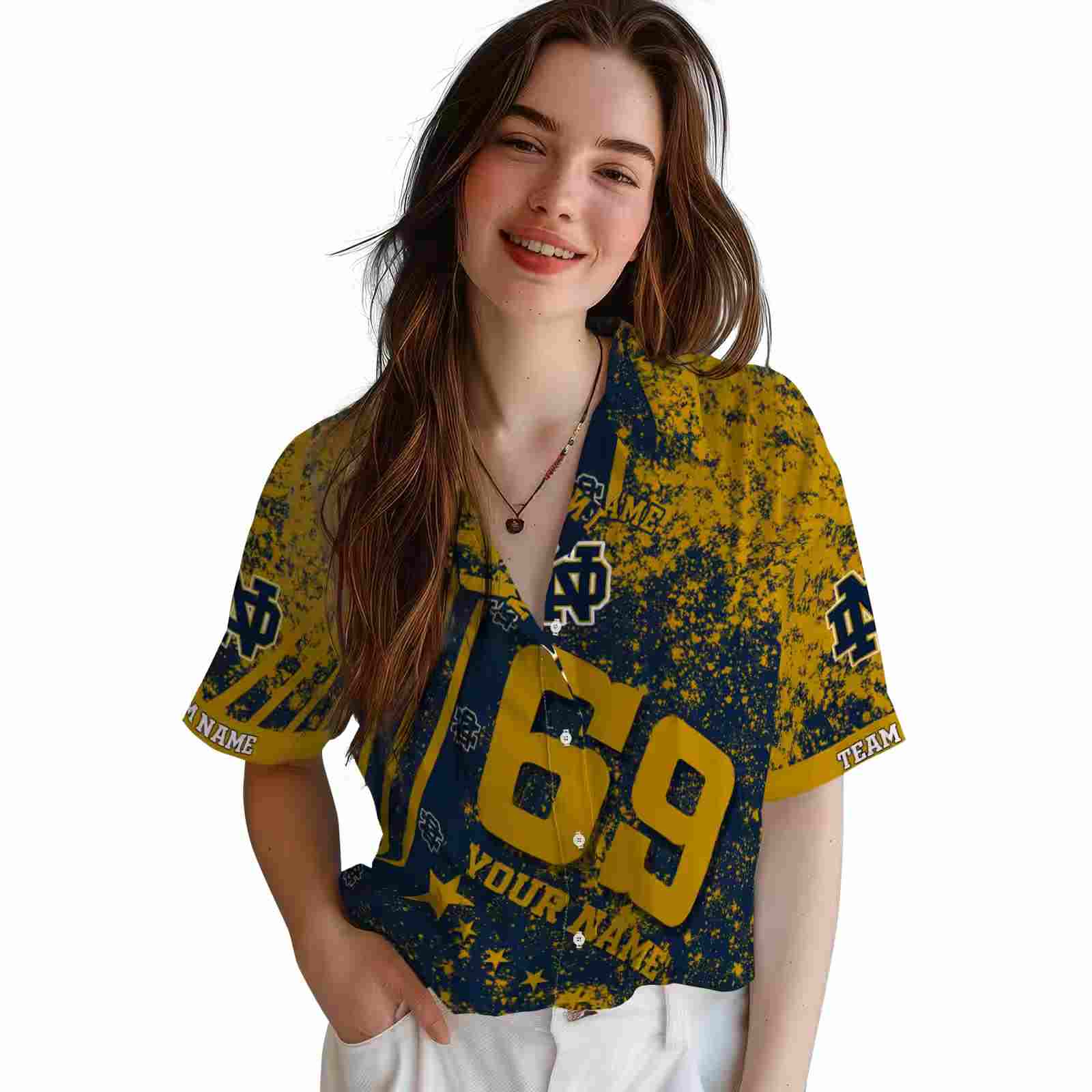 custom notre dame fighting irish star stripes navy hawaiian shirt latest model