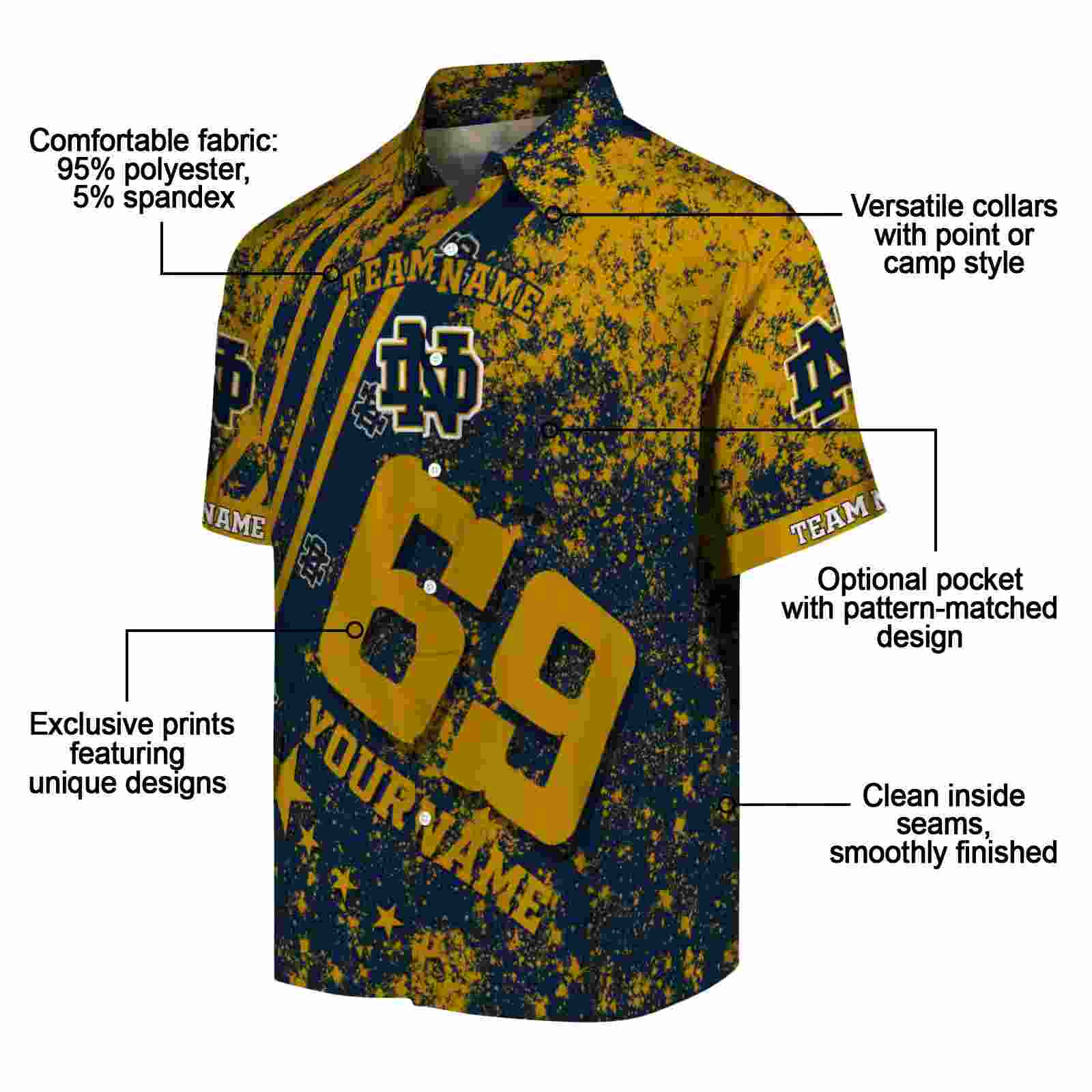 custom notre dame fighting irish star stripes navy hawaiian shirt new arrival