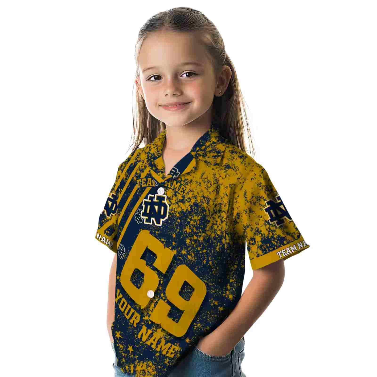 custom notre dame fighting irish star stripes navy hawaiian shirt premium grade