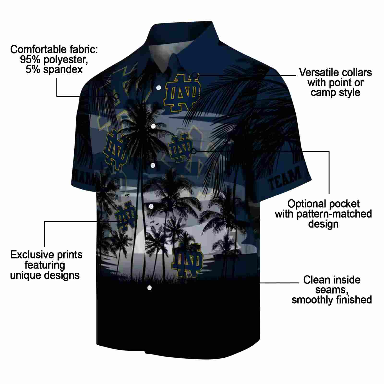 custom notre dame fighting irish sunset scene navy black hawaiian shirt new arrival