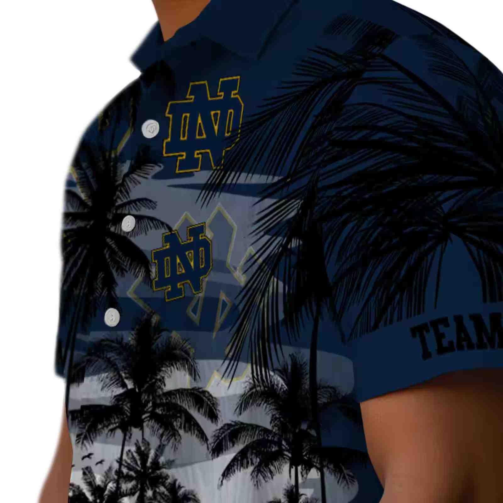 custom notre dame fighting irish sunset scene navy black hawaiian shirt trendy