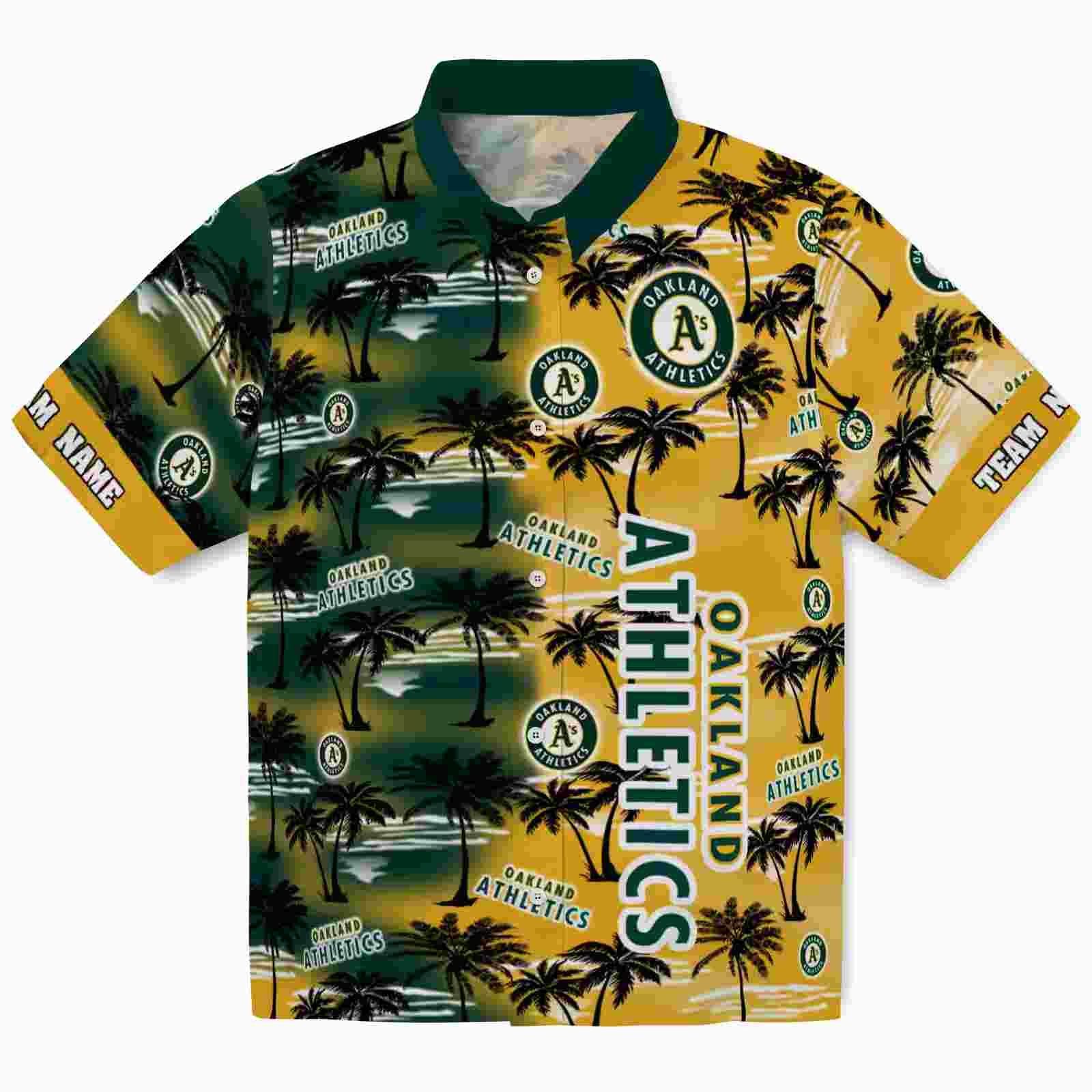 Custom Oakland Athletics Palm Silhouettes Green Hawaiian Shirt