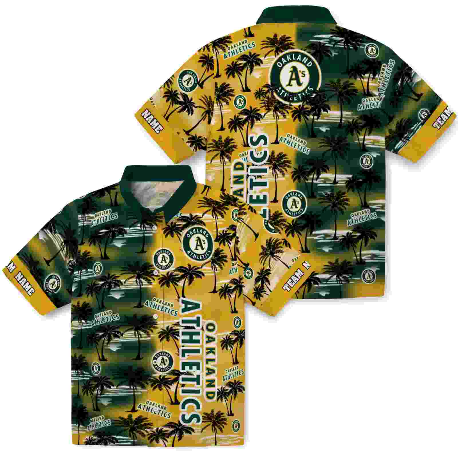 custom oakland athletics palm silhouettes green hawaiian shirt high quality