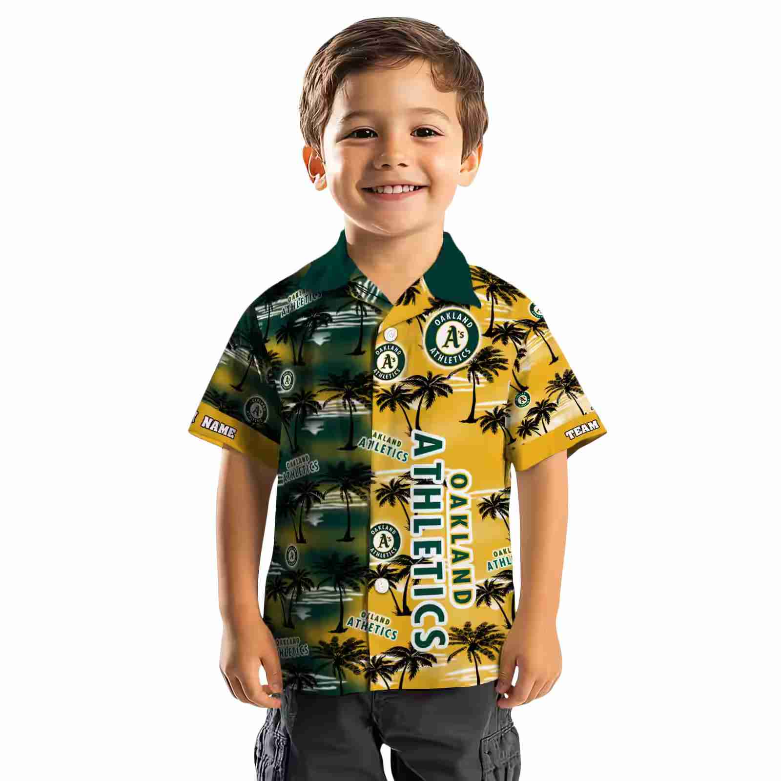 custom oakland athletics palm silhouettes green hawaiian shirt top rated