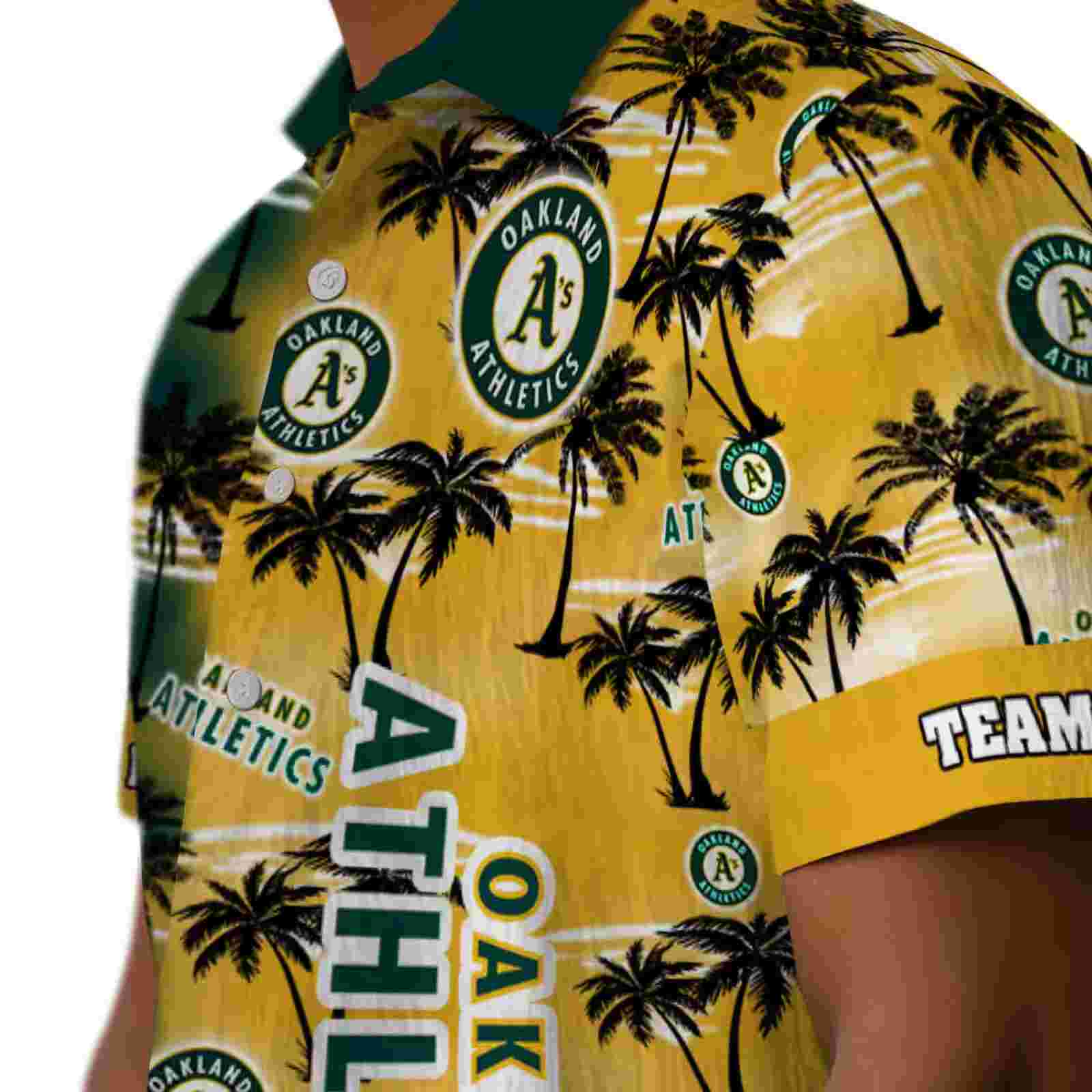 custom oakland athletics palm silhouettes green hawaiian shirt trendy