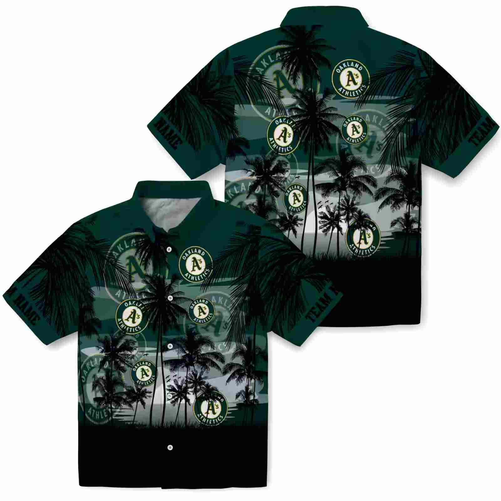 custom oakland athletics sunset scene green black hawaiian shirt high quality