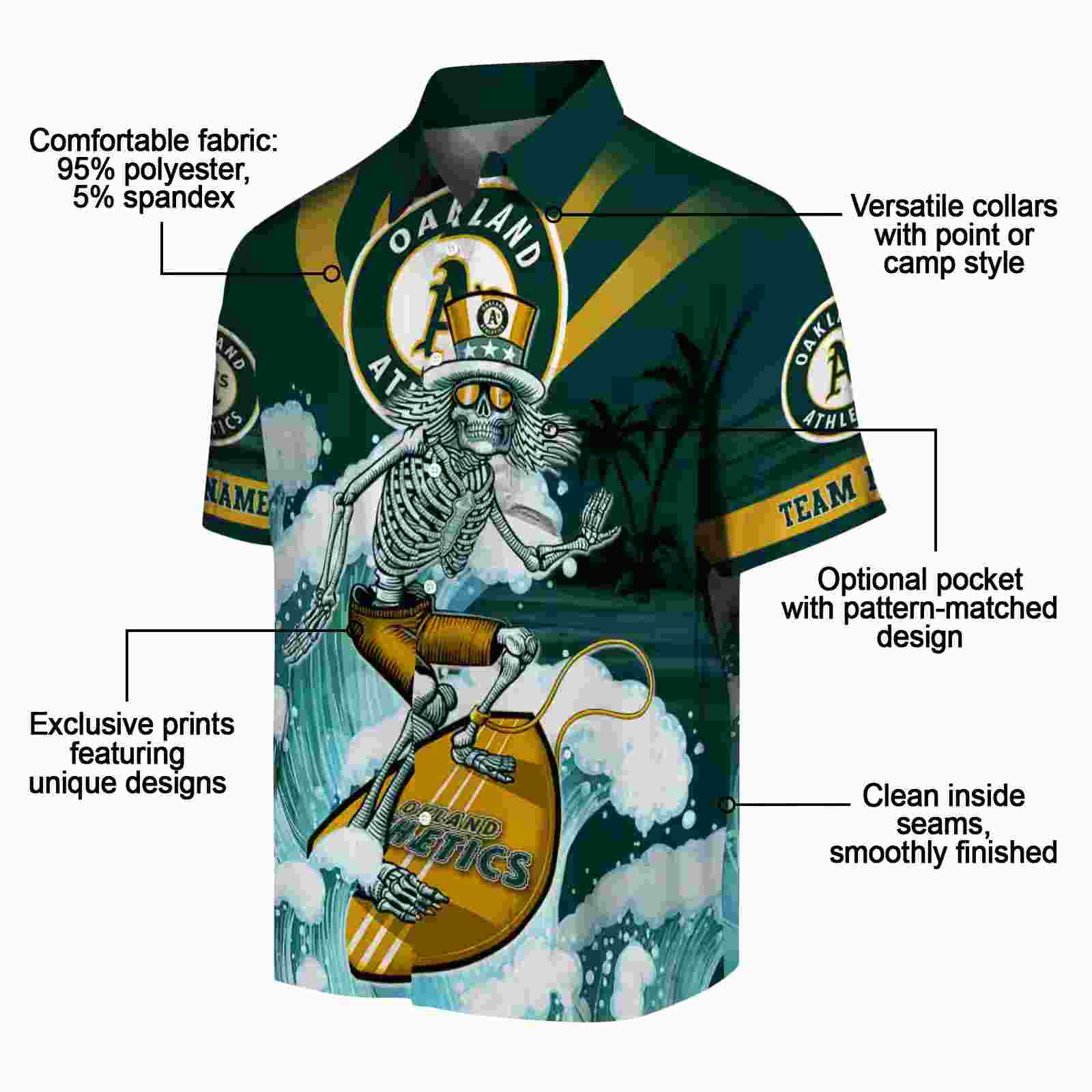 custom oakland athletics surfing skeleton green blue hawaiian shirt new arrival