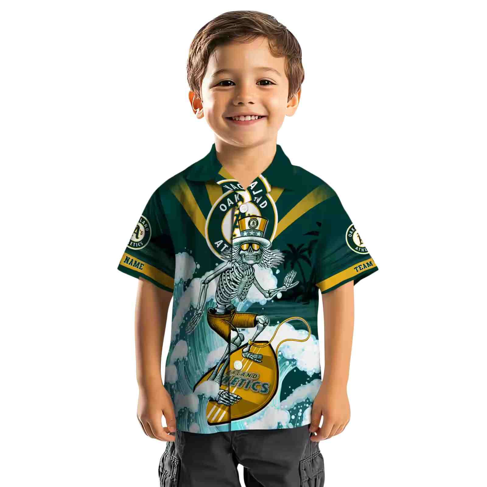 custom oakland athletics surfing skeleton green blue hawaiian shirt top rated