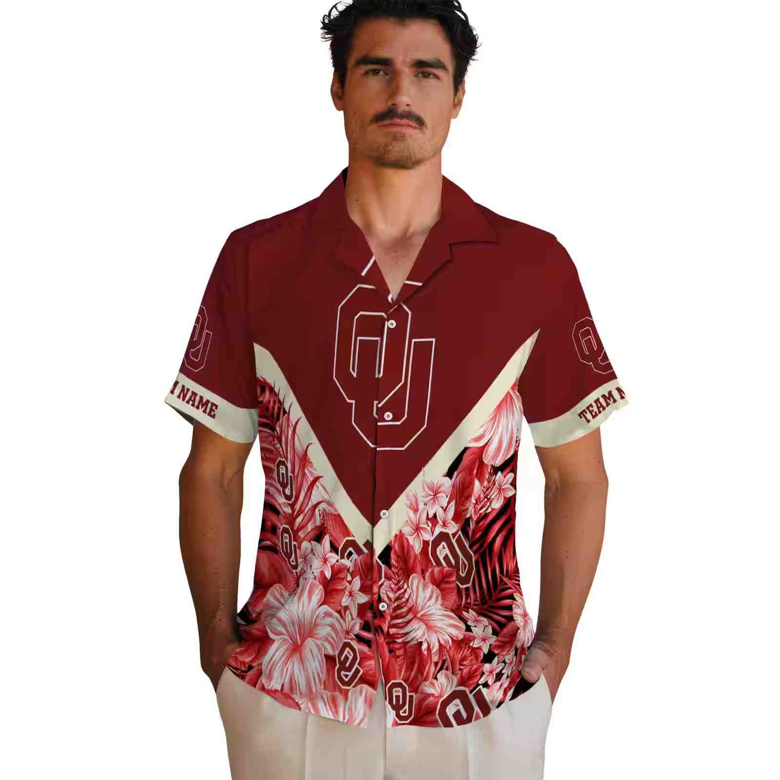 custom oklahoma sooners floral chevron crimson hawaiian shirt fashion forward