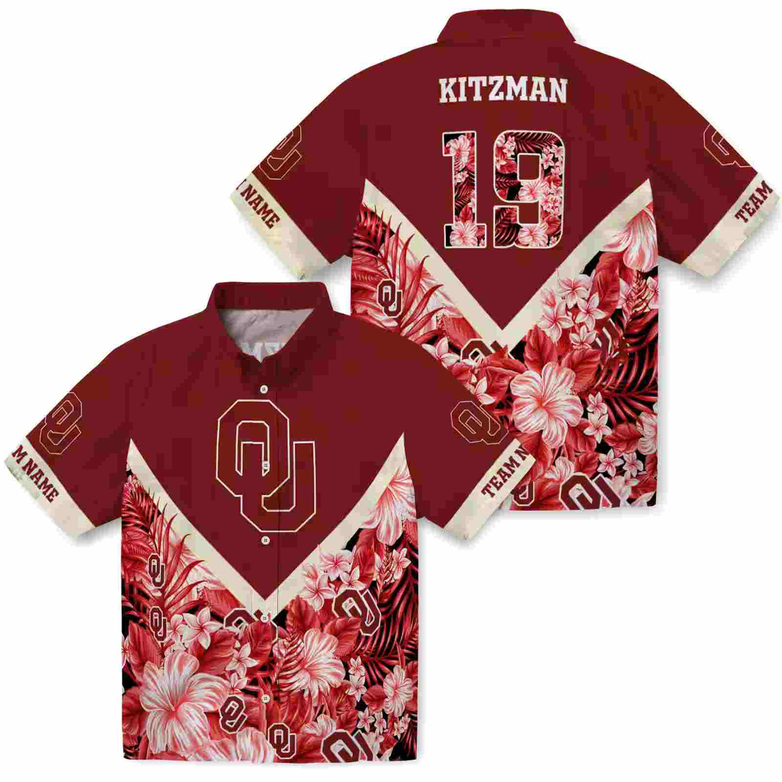 custom oklahoma sooners floral chevron crimson hawaiian shirt high quality