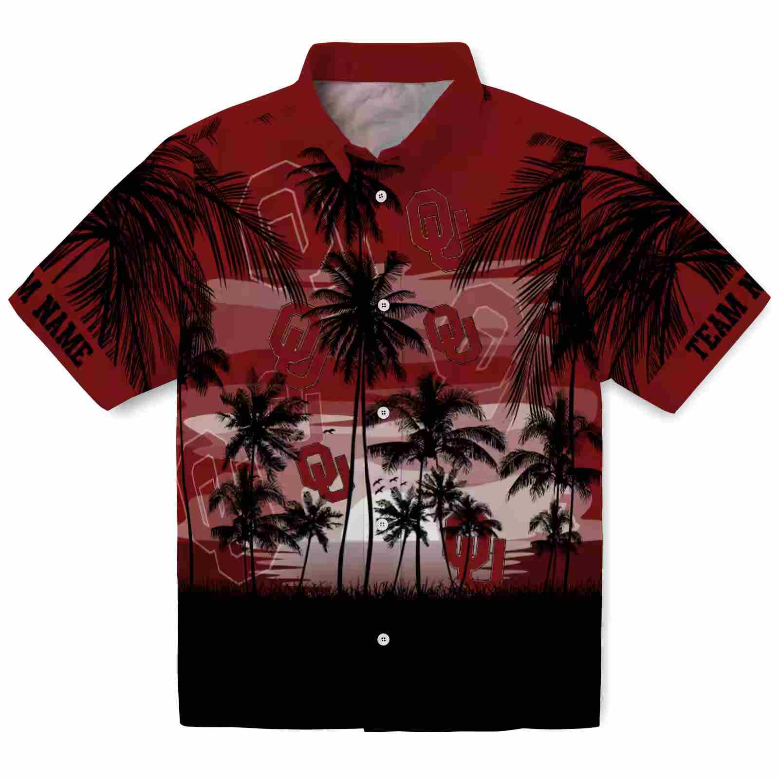 Custom Oklahoma Sooners Sunset Scene Crimson Black Hawaiian Shirt