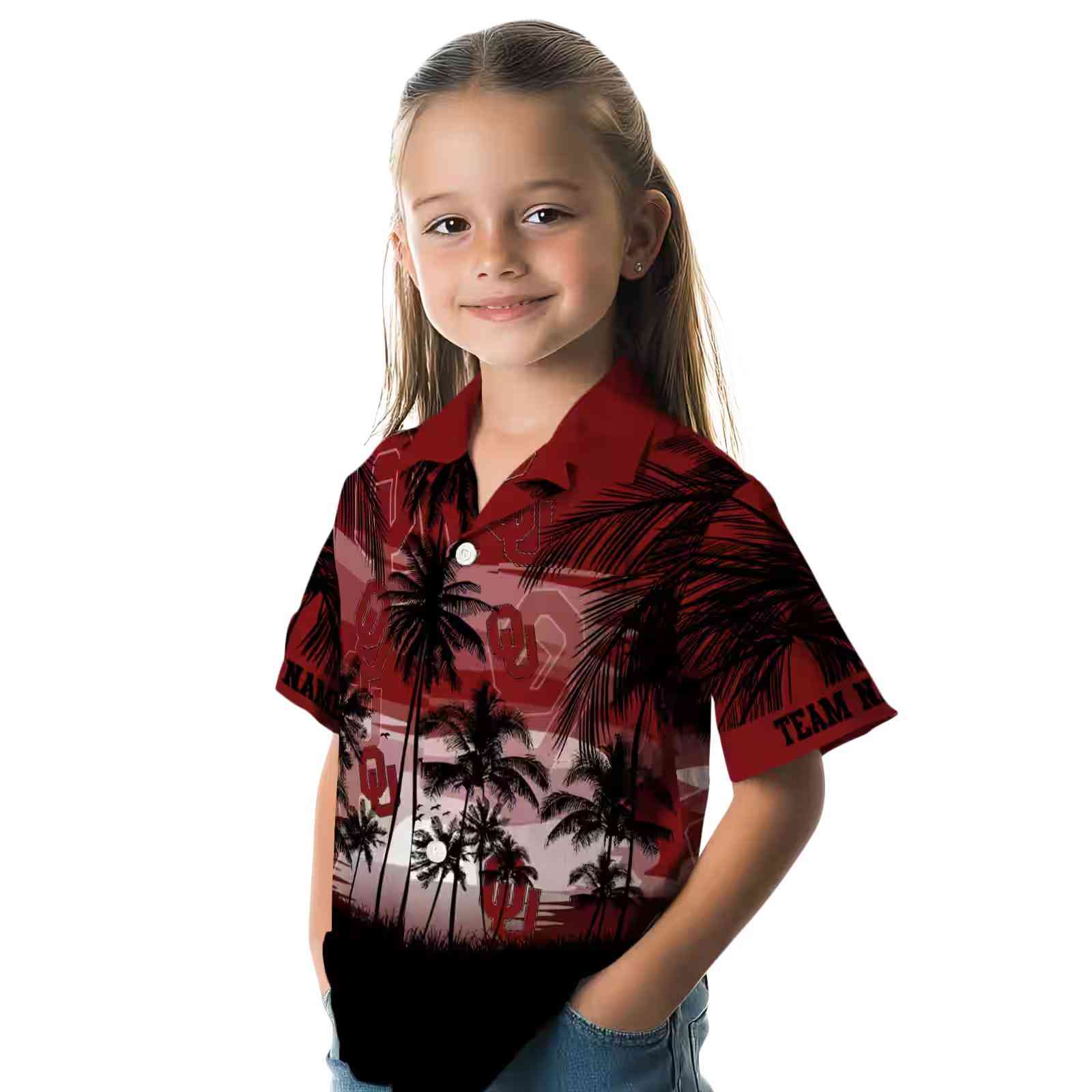 custom oklahoma sooners sunset scene crimson black hawaiian shirt premium grade