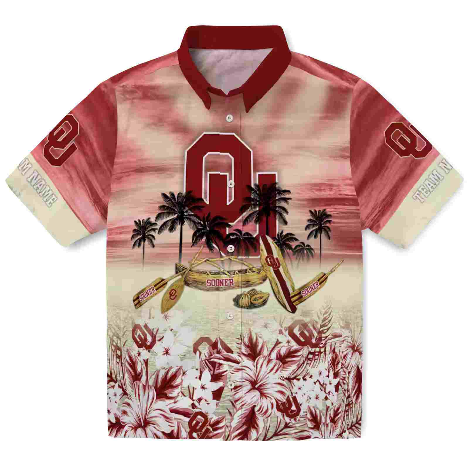 Custom Oklahoma Sooners Tropical Canoe Crimson Hawaiian Shirt