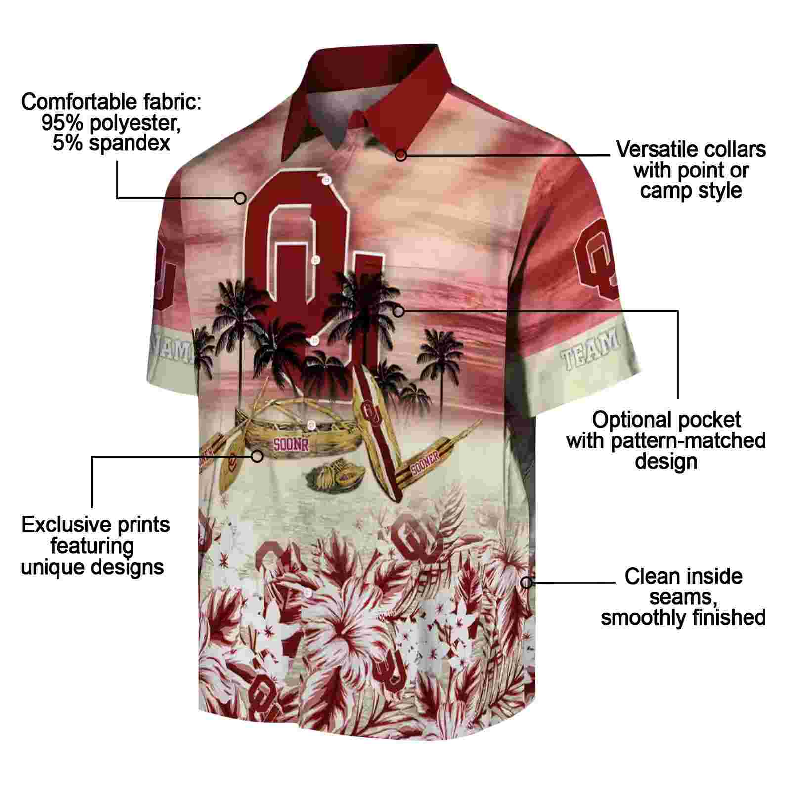 custom oklahoma sooners tropical canoe crimson hawaiian shirt new arrival