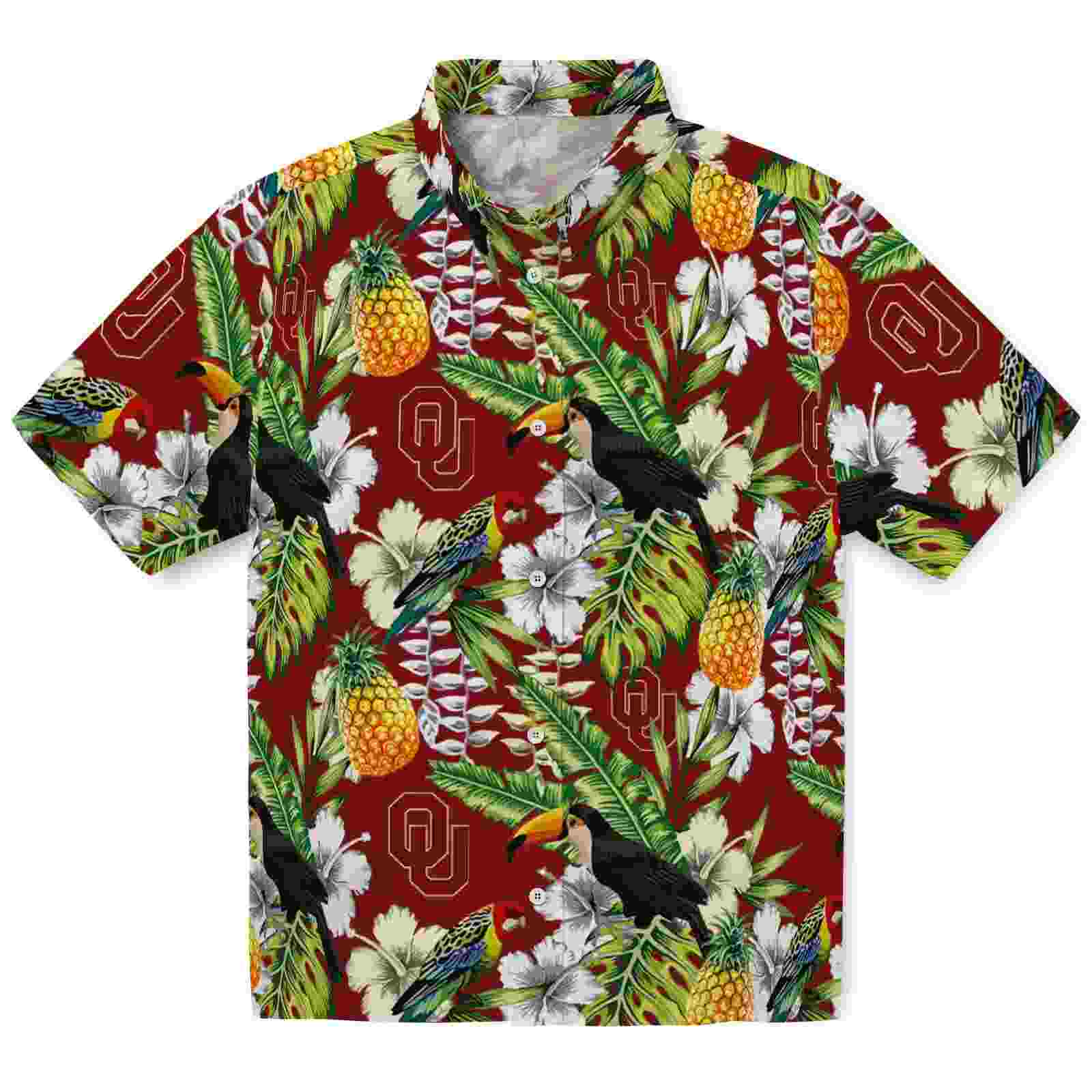 Custom Oklahoma Sooners Tropical Toucan Crimson Green Hawaiian Shirt