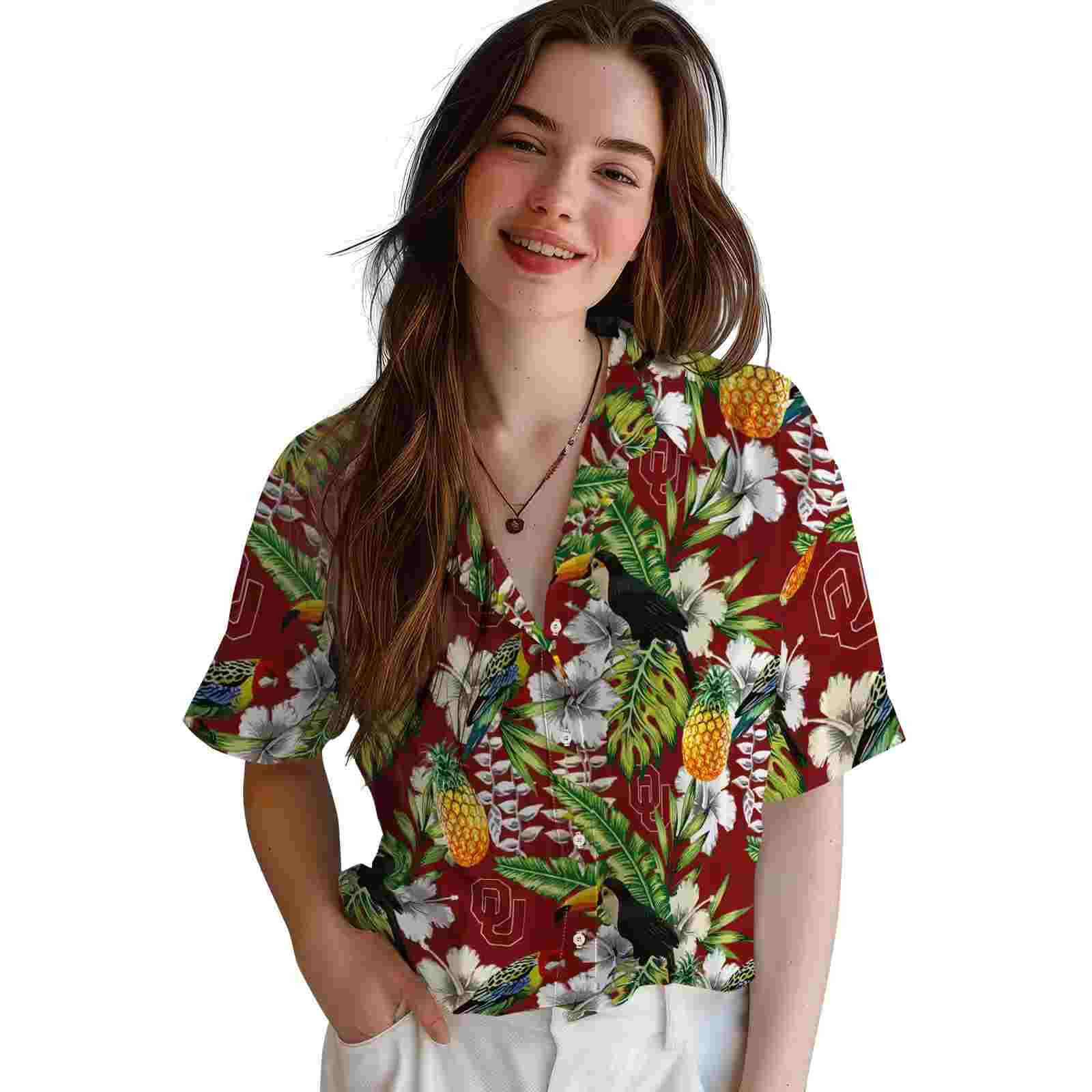 custom oklahoma sooners tropical toucan crimson green hawaiian shirt latest model