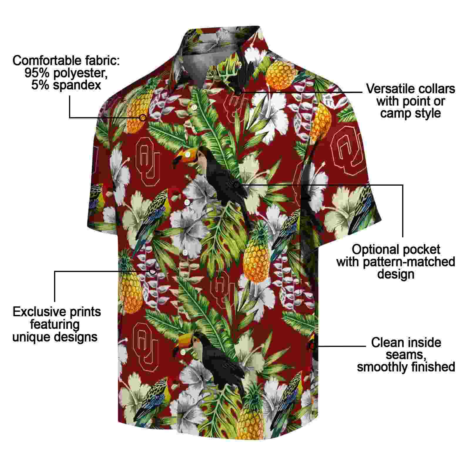 custom oklahoma sooners tropical toucan crimson green hawaiian shirt new arrival