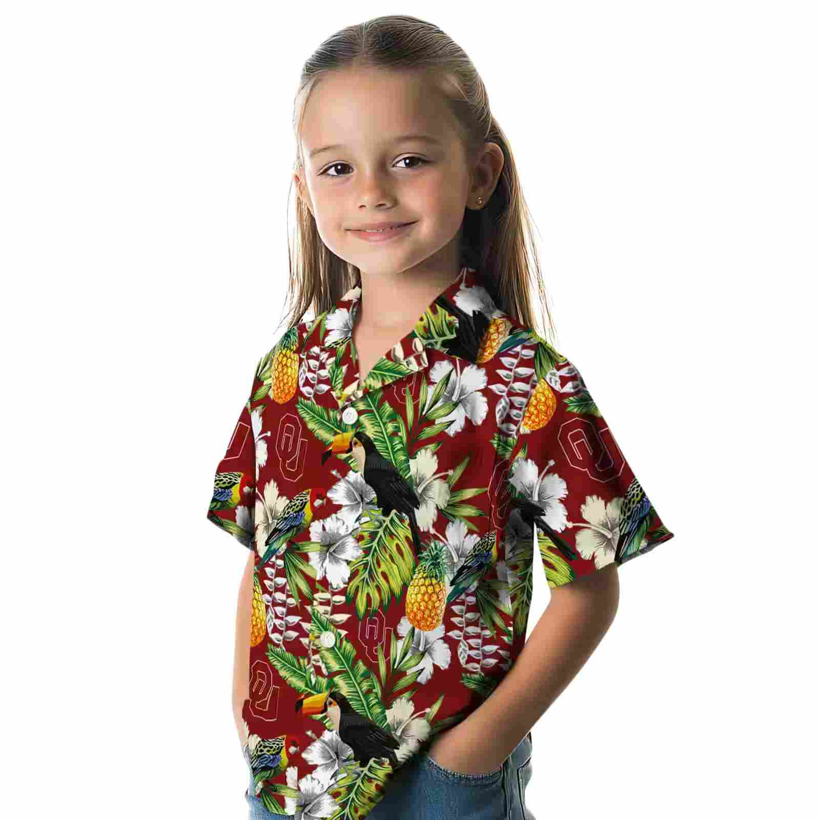 custom oklahoma sooners tropical toucan crimson green hawaiian shirt premium grade