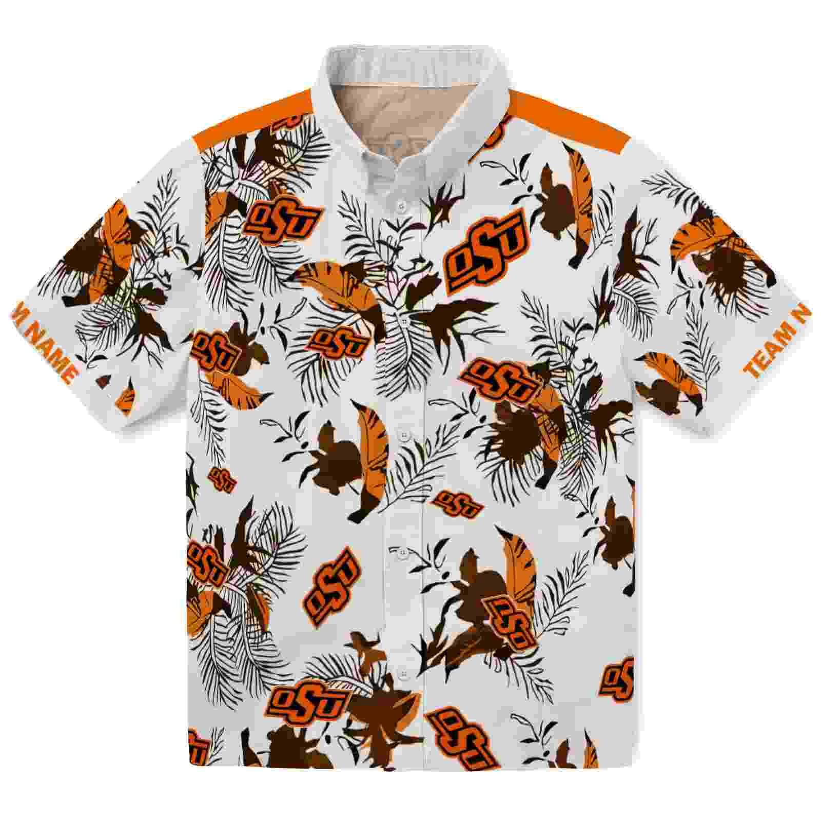 Custom Oklahoma State Cowboys Botanical Theme Orange White Hawaiian Shirt