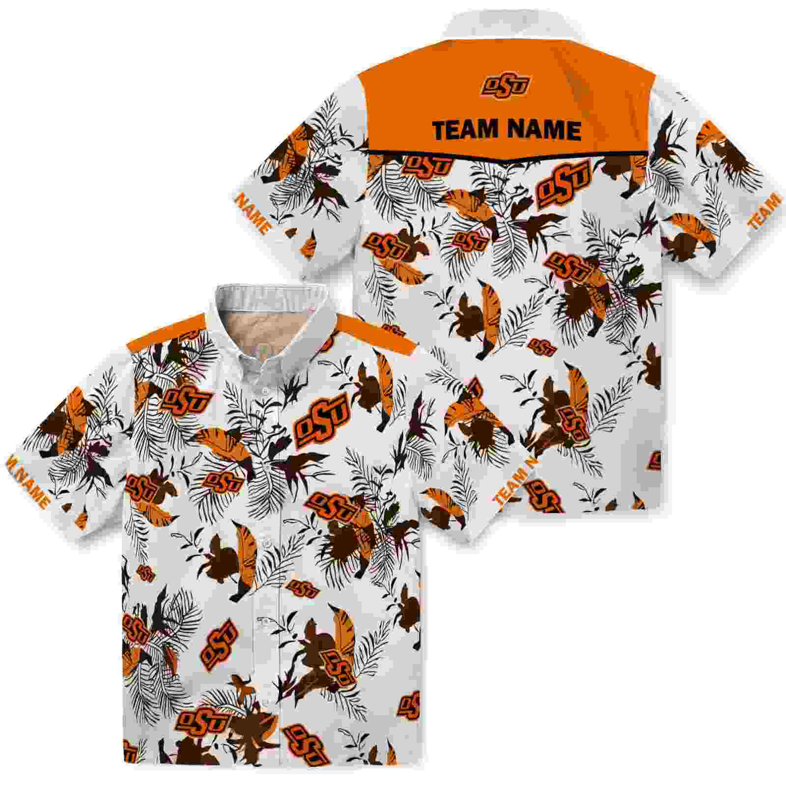 custom oklahoma state cowboys botanical theme orange white hawaiian shirt high quality