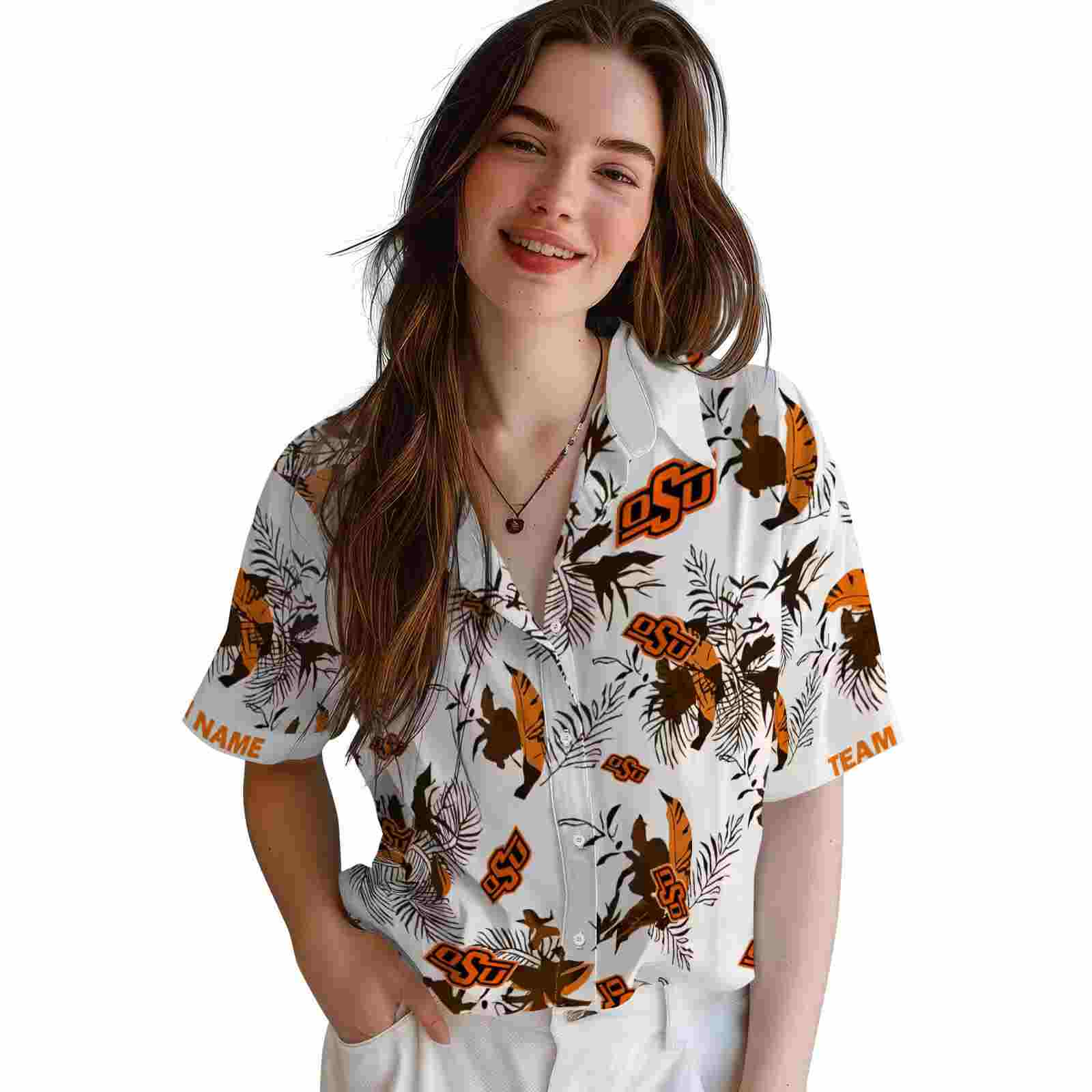 custom oklahoma state cowboys botanical theme orange white hawaiian shirt latest model