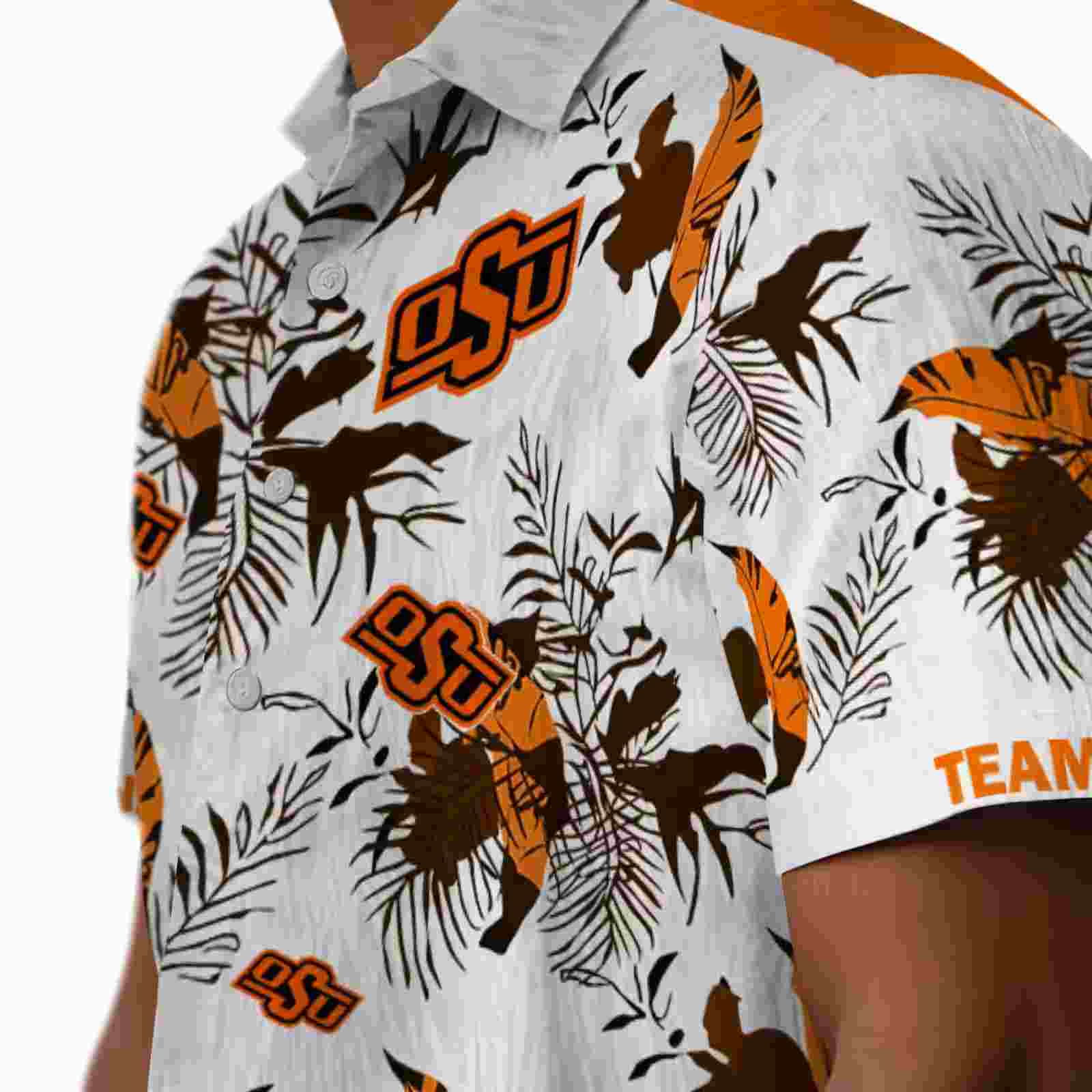 custom oklahoma state cowboys botanical theme orange white hawaiian shirt trendy