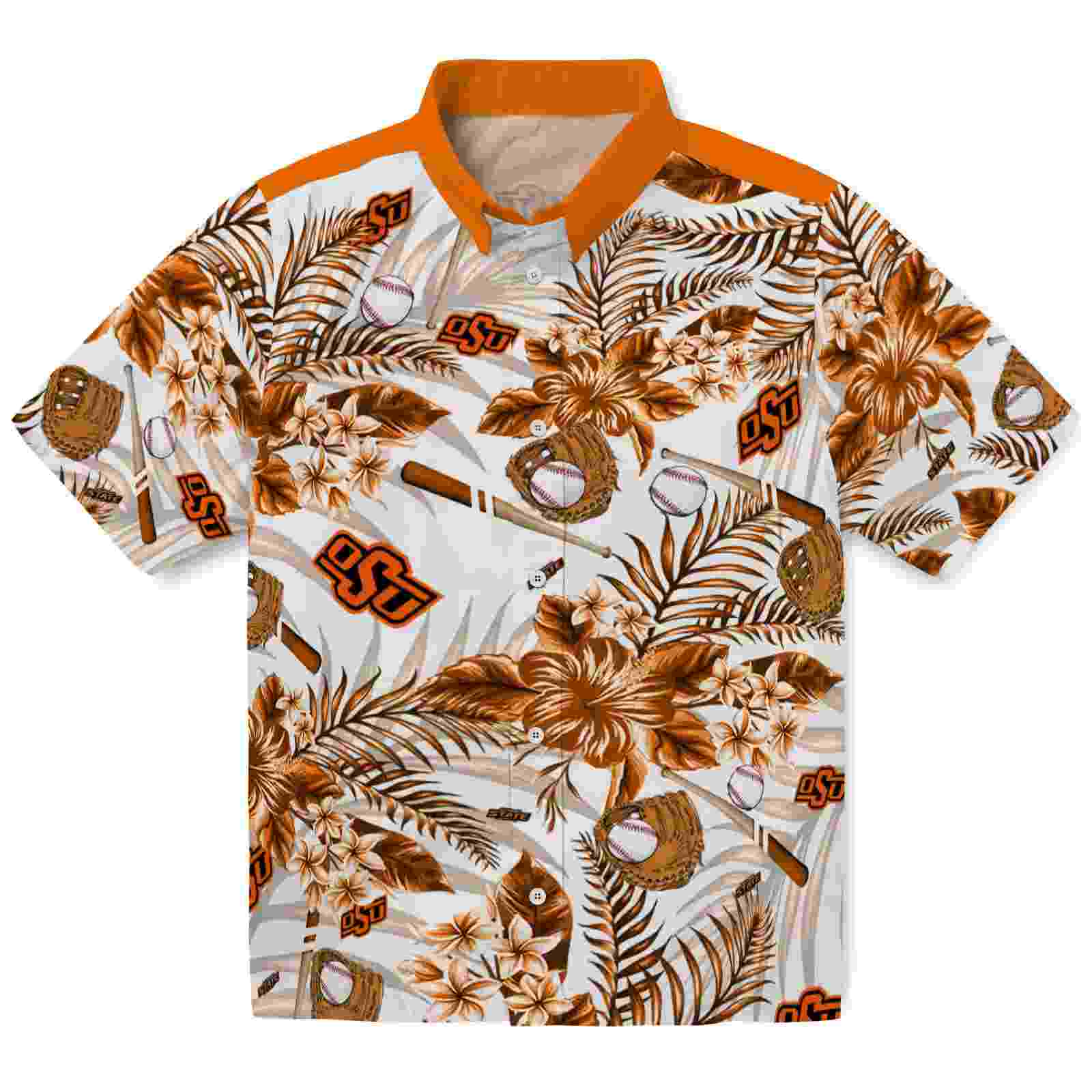 Custom Oklahoma State Cowboys Floral Baseball Orange White Hawaiian Shirt