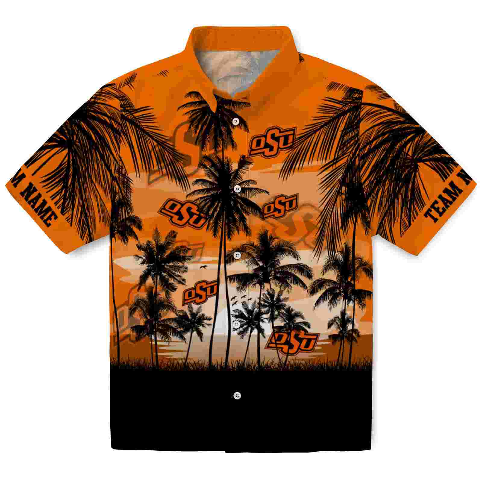 Custom Oklahoma State Cowboys Sunset Scene Orange Black Hawaiian Shirt