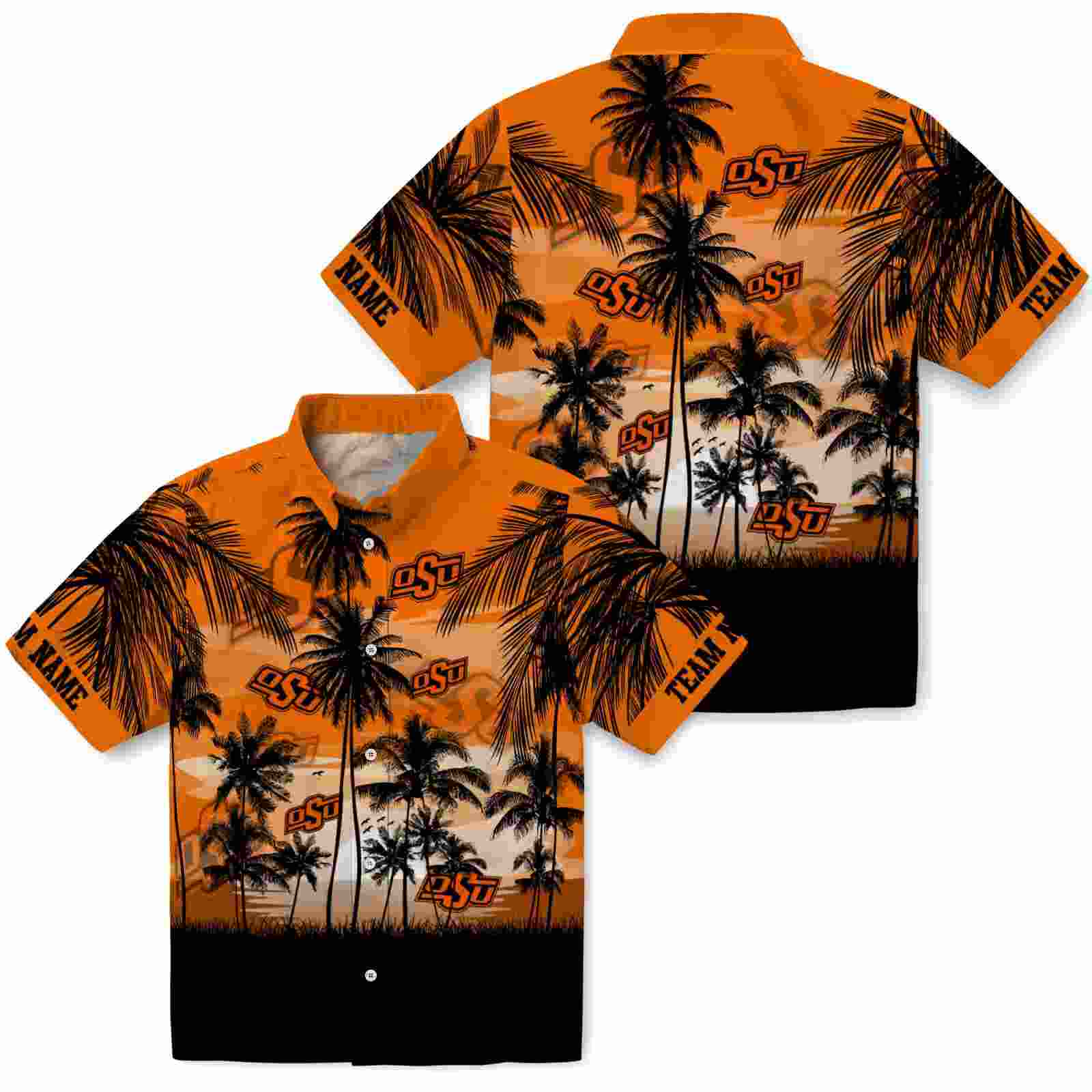 custom oklahoma state cowboys sunset scene orange black hawaiian shirt high quality