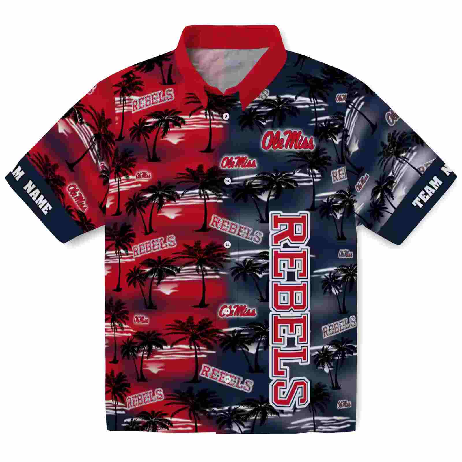 Custom Ole Miss Rebels Palm Silhouettes Red Hawaiian Shirt