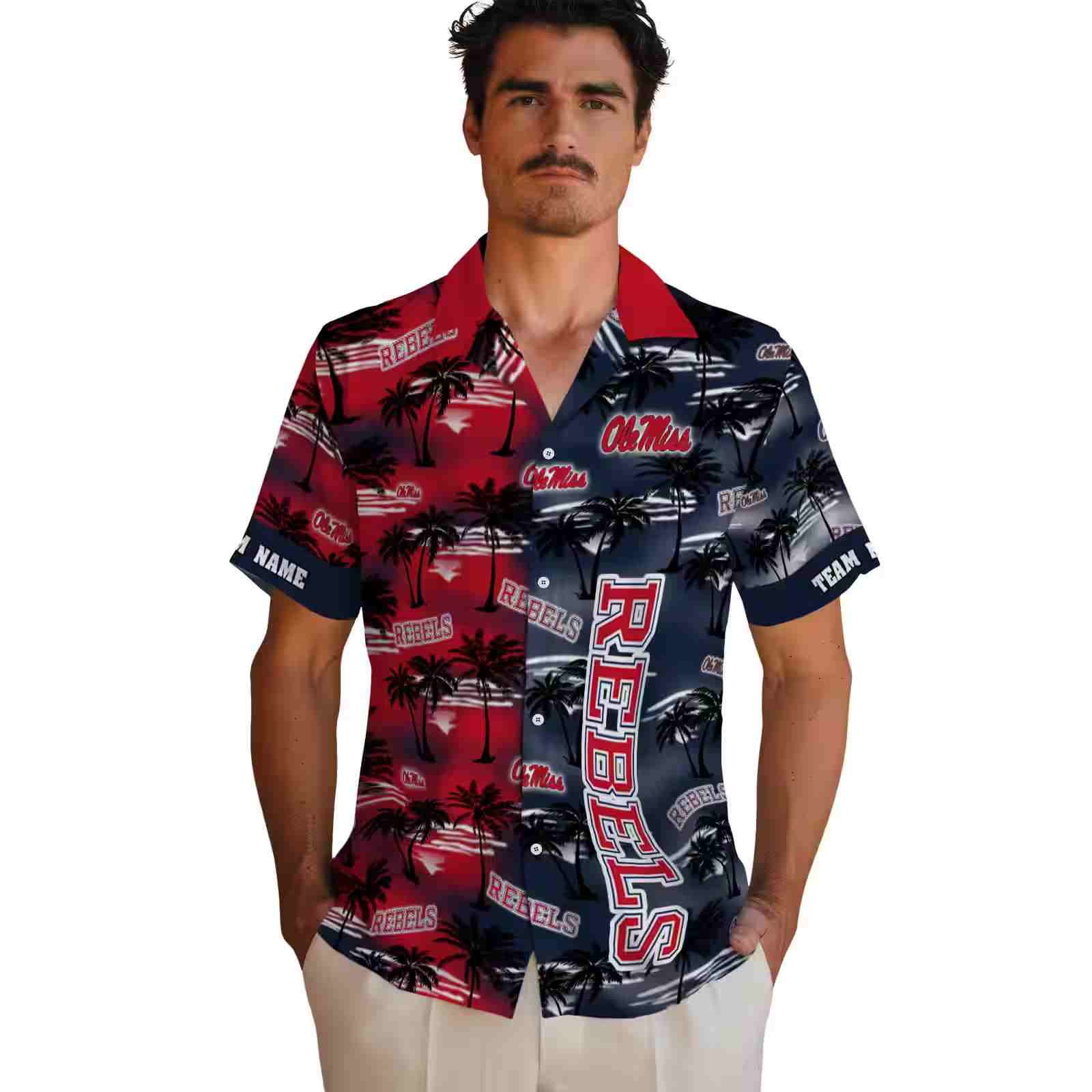 custom ole miss rebels palm silhouettes red hawaiian shirt fashion forward