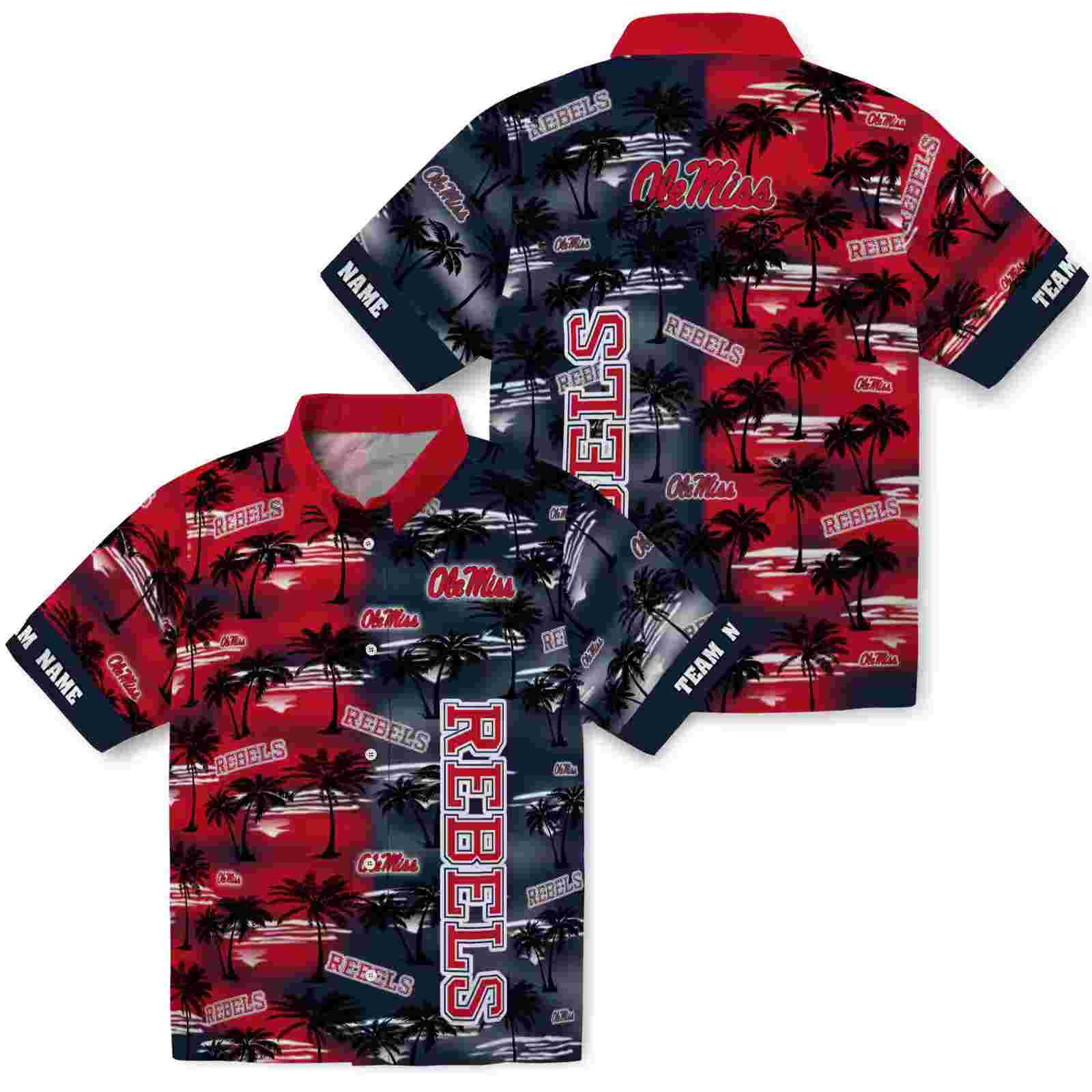 custom ole miss rebels palm silhouettes red hawaiian shirt high quality