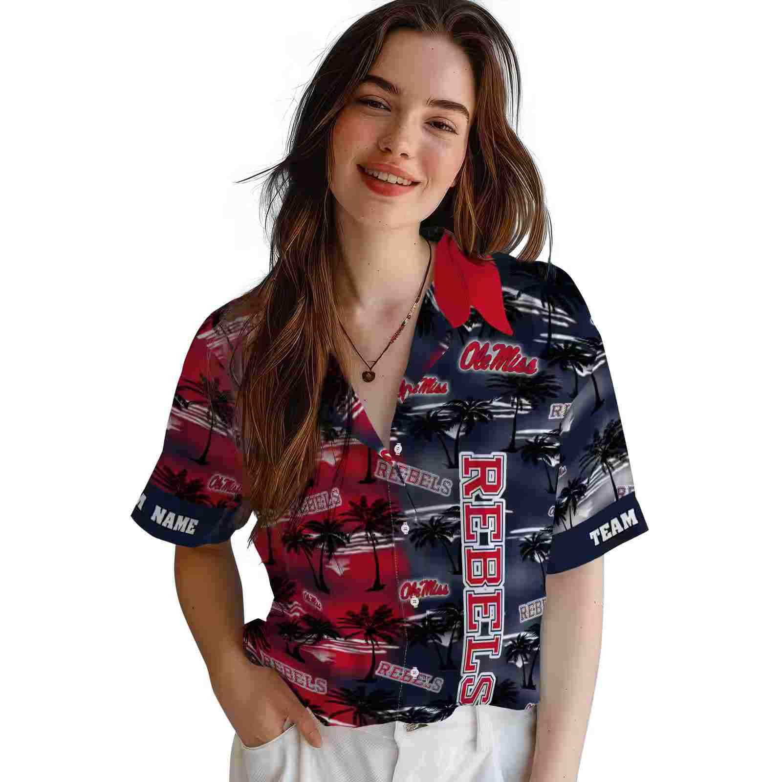 custom ole miss rebels palm silhouettes red hawaiian shirt latest model