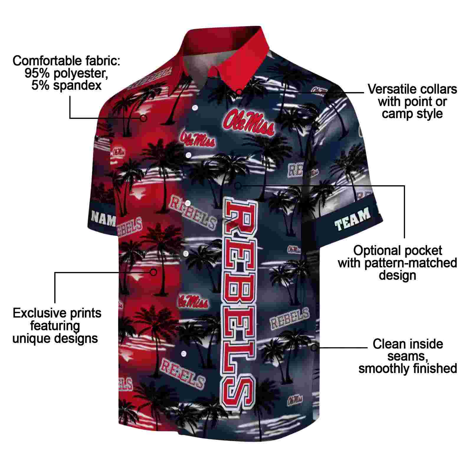 custom ole miss rebels palm silhouettes red hawaiian shirt new arrival