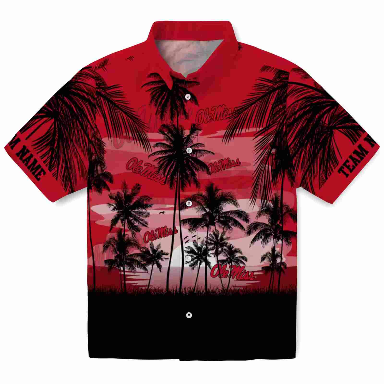 Custom Ole Miss Rebels Sunset Scene Red Black Hawaiian Shirt