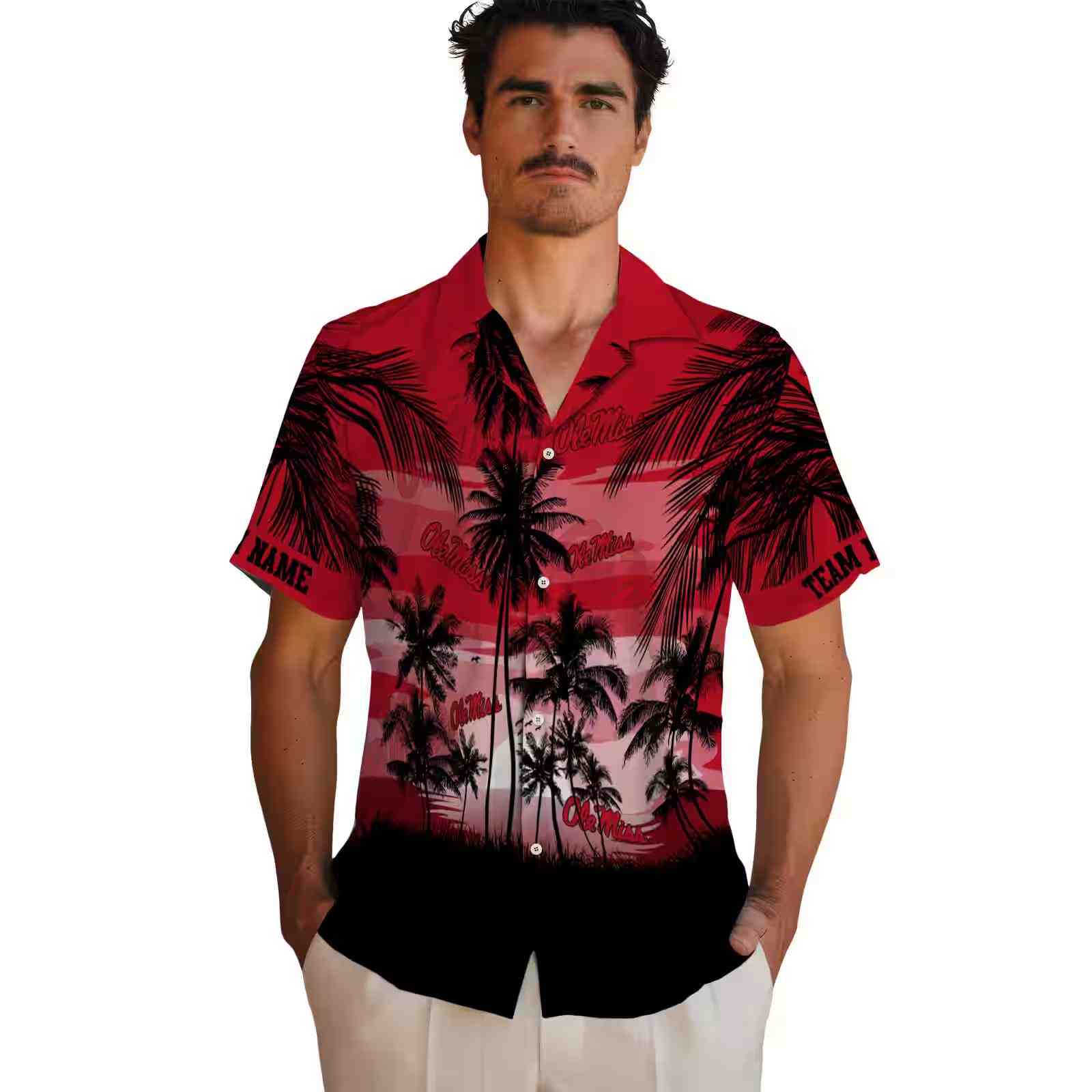 custom ole miss rebels sunset scene red black hawaiian shirt fashion forward